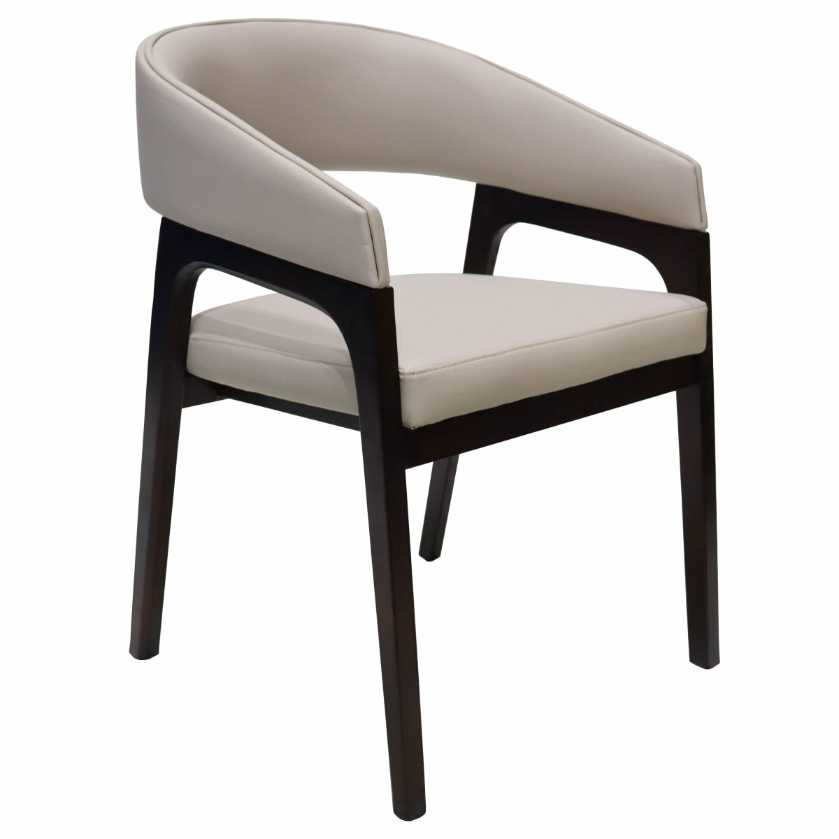 Leisuremod Dining Chair Taupe Cali Leather Dining Arm Chair With Rubberwood Legs and Open Back Design