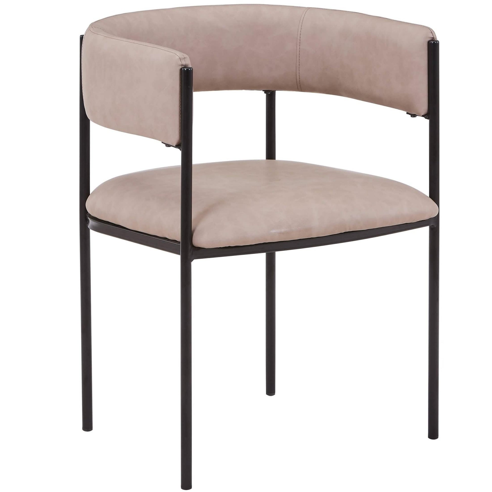 Cyril Dining Chair in Leather or Velvet with Open Back Design and Powder-Coated Iron Frame Taupe Dining Chair Leisuremod