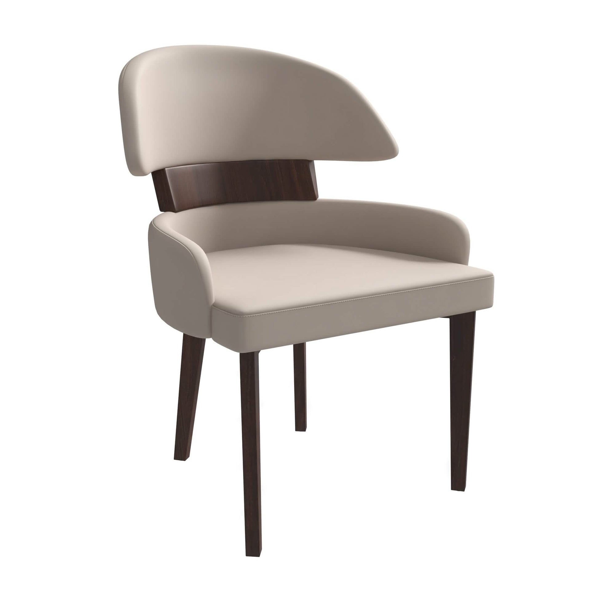 Ethos Leather Dining Chairs with Curved Open Back in Rubberwood Taupe Dining Chair Leisuremod