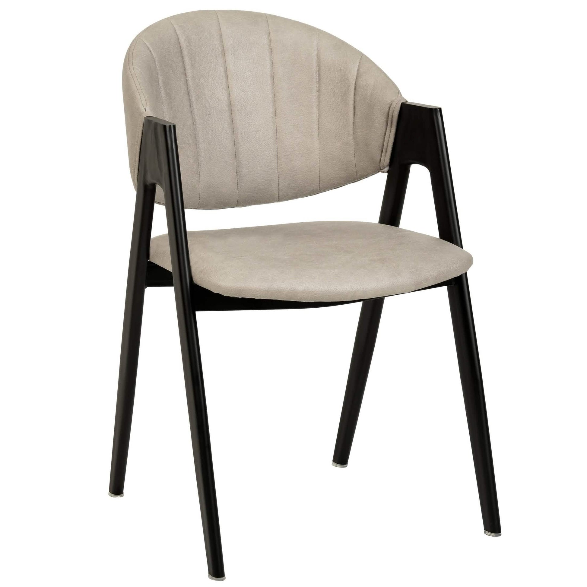 Savor Dining Chair in Leather/Polyester with Curved and Open-Back Design Taupe Dining Chair Leisuremod