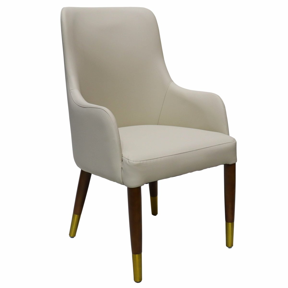 Viva Collection Modern Wooden Dining Arm Chair Upholstered Seat in Leather with Rubber Wood Base Taupe Dining Chair Leisuremod