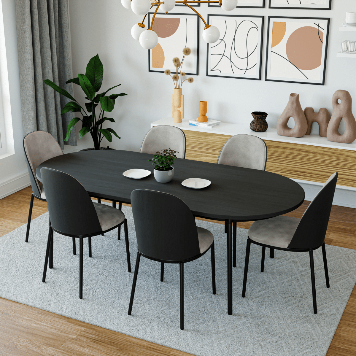 Tule Dining Side Chair with Upholstered Seat and Powder-Coated Steel Frame Black Black Black Dining Chair Leisuremod