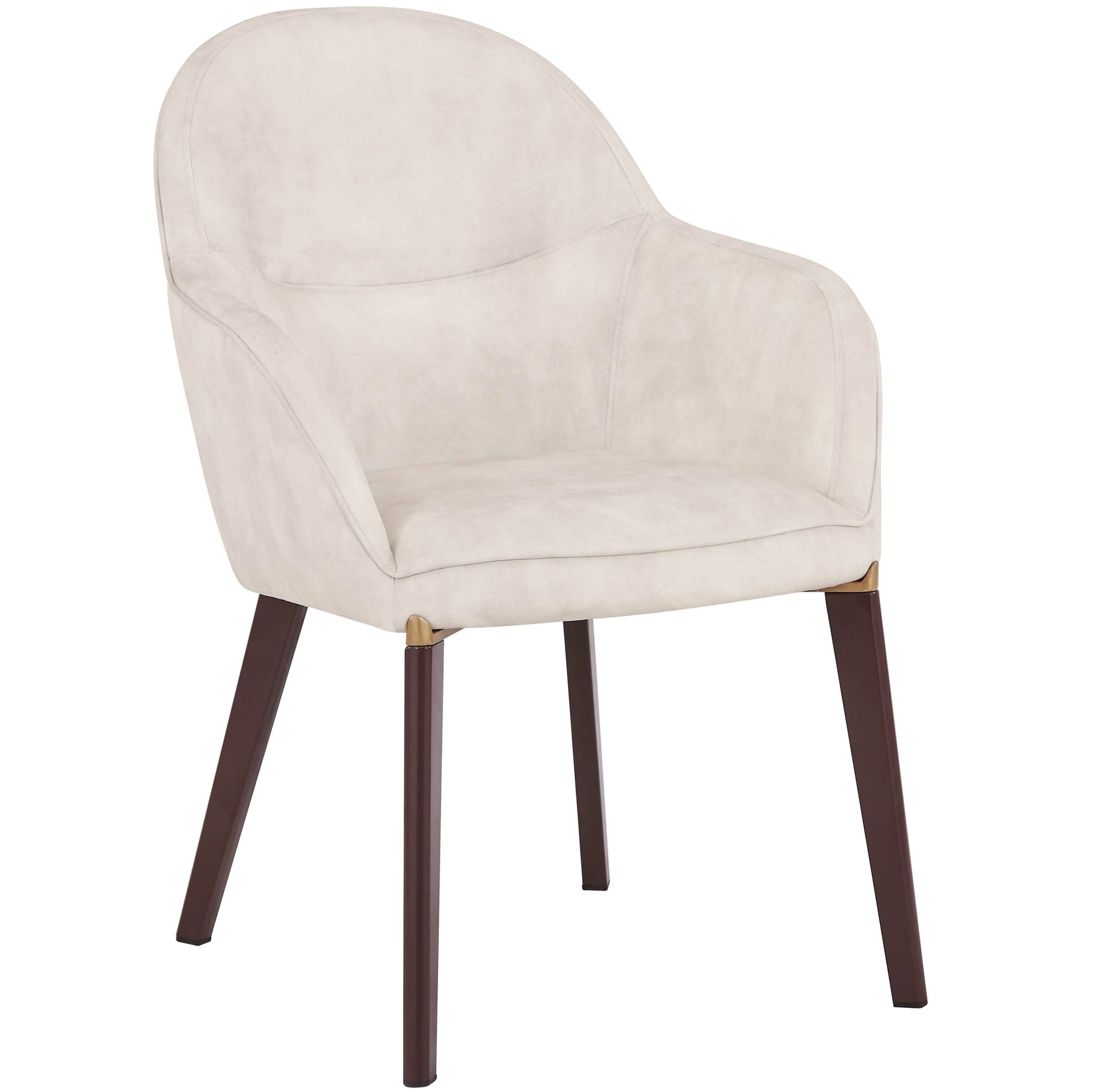 Elias Dining Chair Upholstered in Leather/Velvet and Powder Coated Legs Velvet Beige Dining Chair Leisuremod