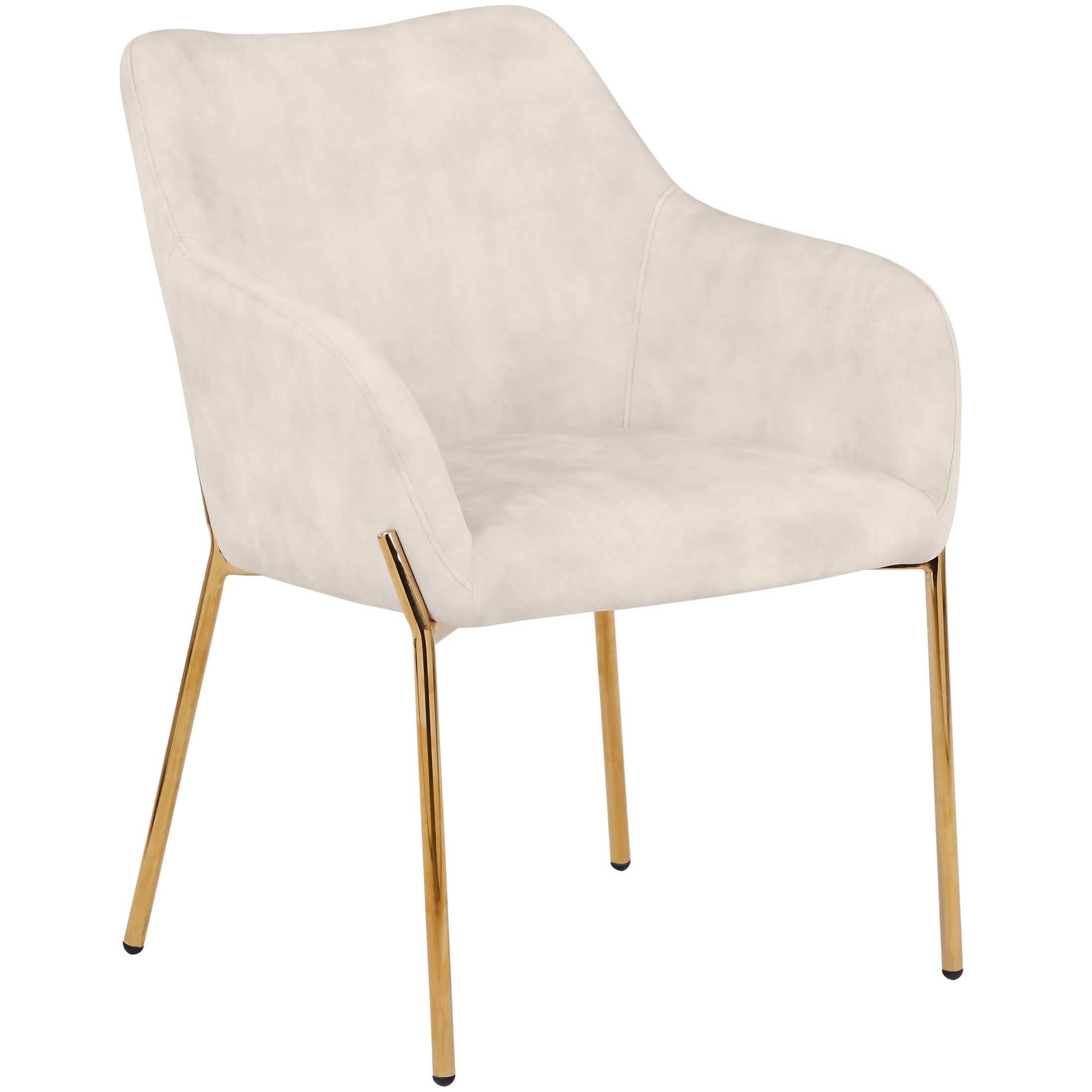 Zaire Upholsters Dining Chair in Velvet/Leather/Boucle with Gold Chrome Iron Velvet Beige Dining Chair Leisuremod