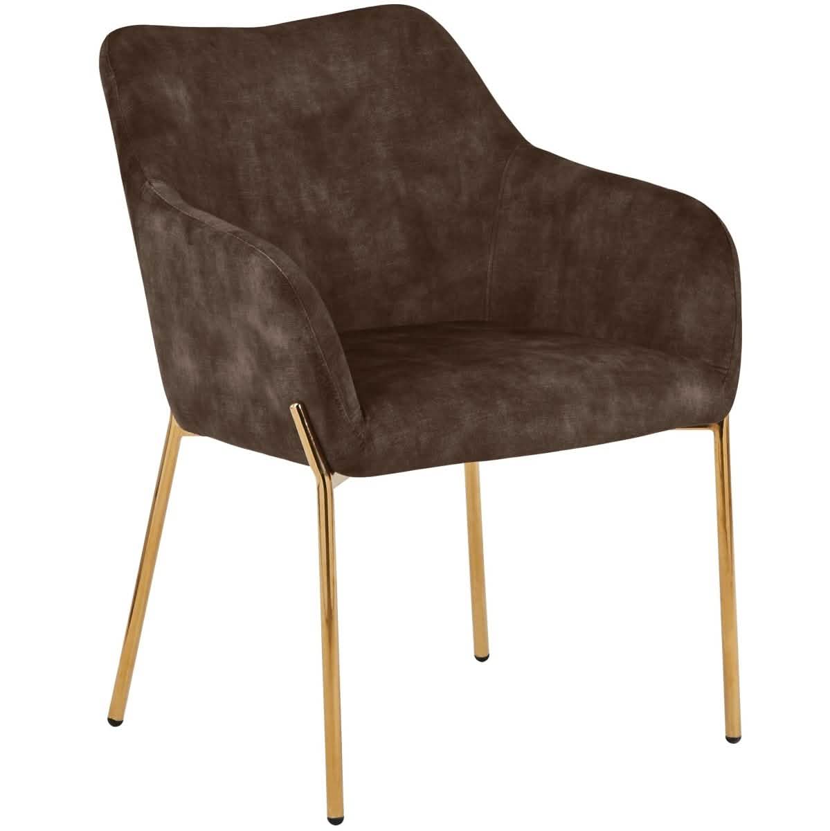 Zaire Upholsters Dining Chair in Velvet/Leather/Boucle with Gold Chrome Iron Velvet Brown Dining Chair Leisuremod