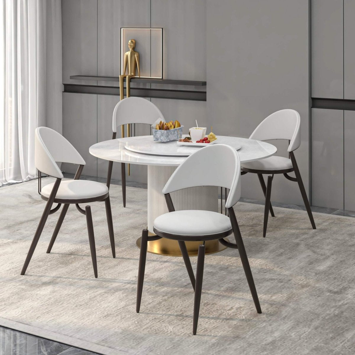 Venice Dining Chair Upholstered Leather in Iron With an Open Curved Back Design White Dining Chair Leisuremod