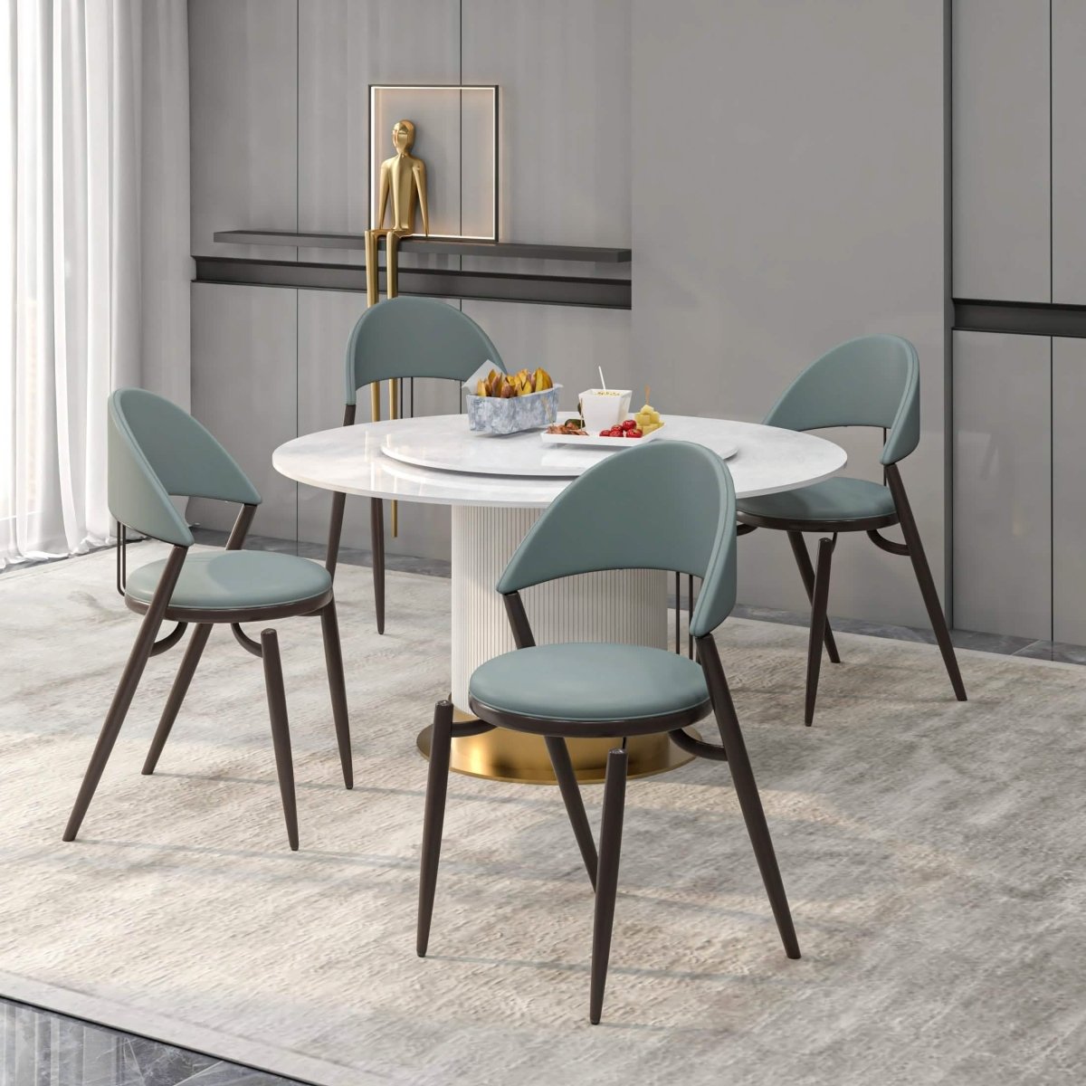 Venice Dining Chair Upholstered Leather in Iron With an Open Curved Back Design Light Grey Dining Chair Leisuremod