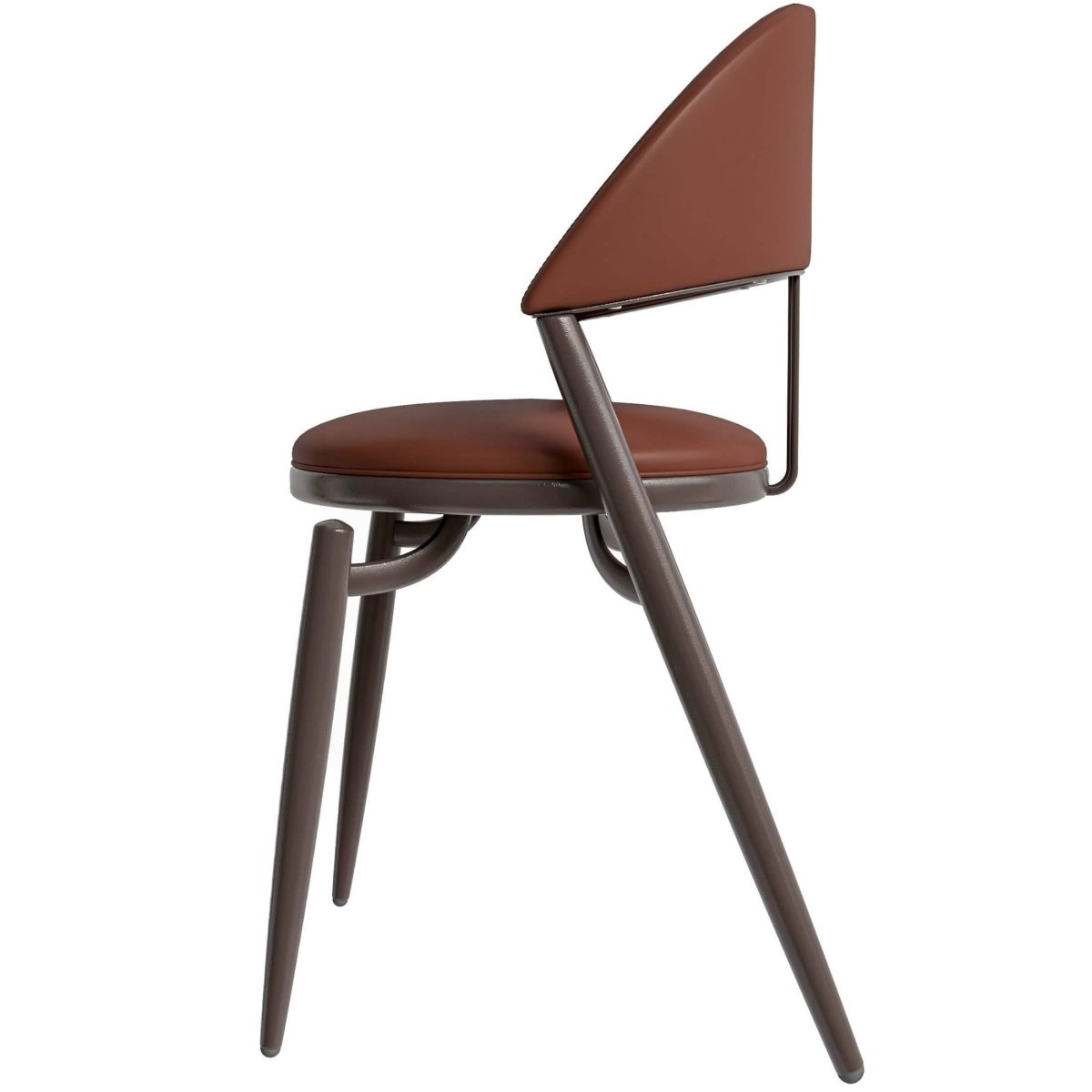 Venice Dining Chair Upholstered Leather in Iron With an Open Curved Back Design Dark Brown Dining Chair Leisuremod