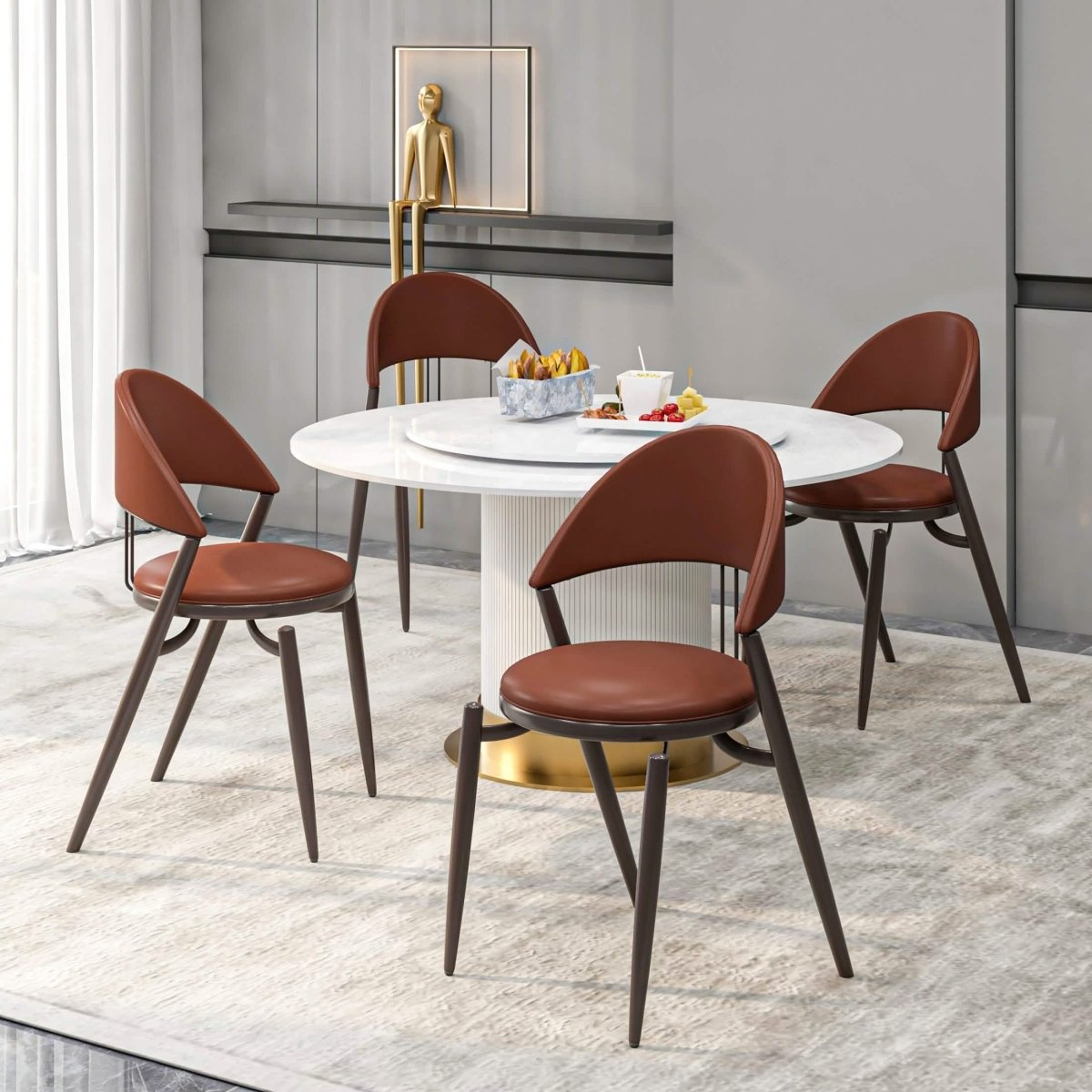 Venice Dining Chair Upholstered Leather in Iron With an Open Curved Back Design Dark Brown Dining Chair Leisuremod