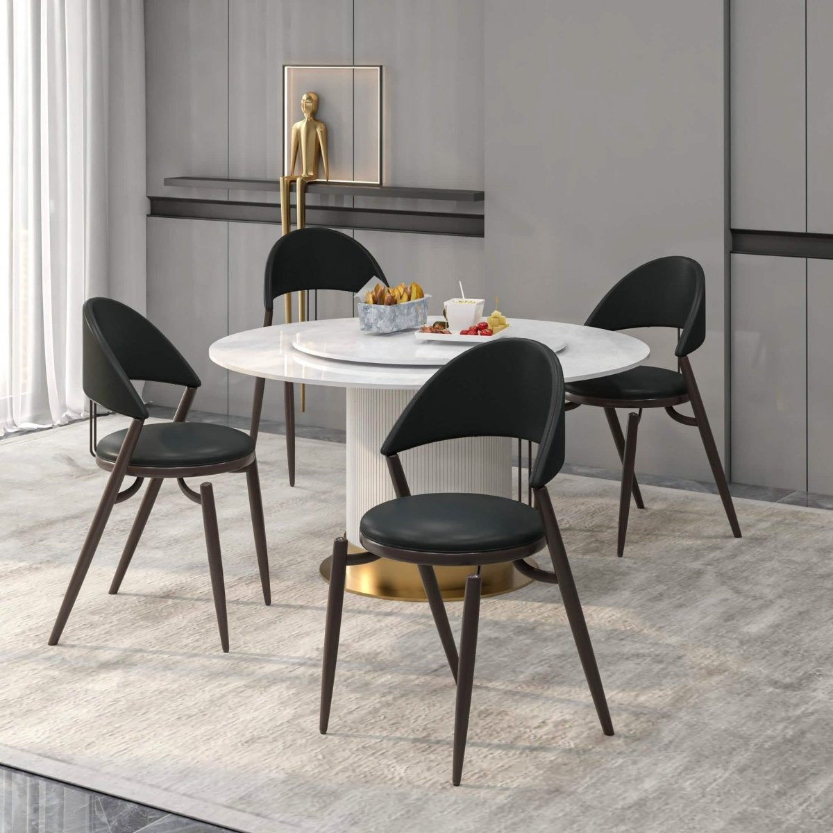Venice Dining Chair Upholstered Leather in Iron With an Open Curved Back Design Black Dining Chair Leisuremod