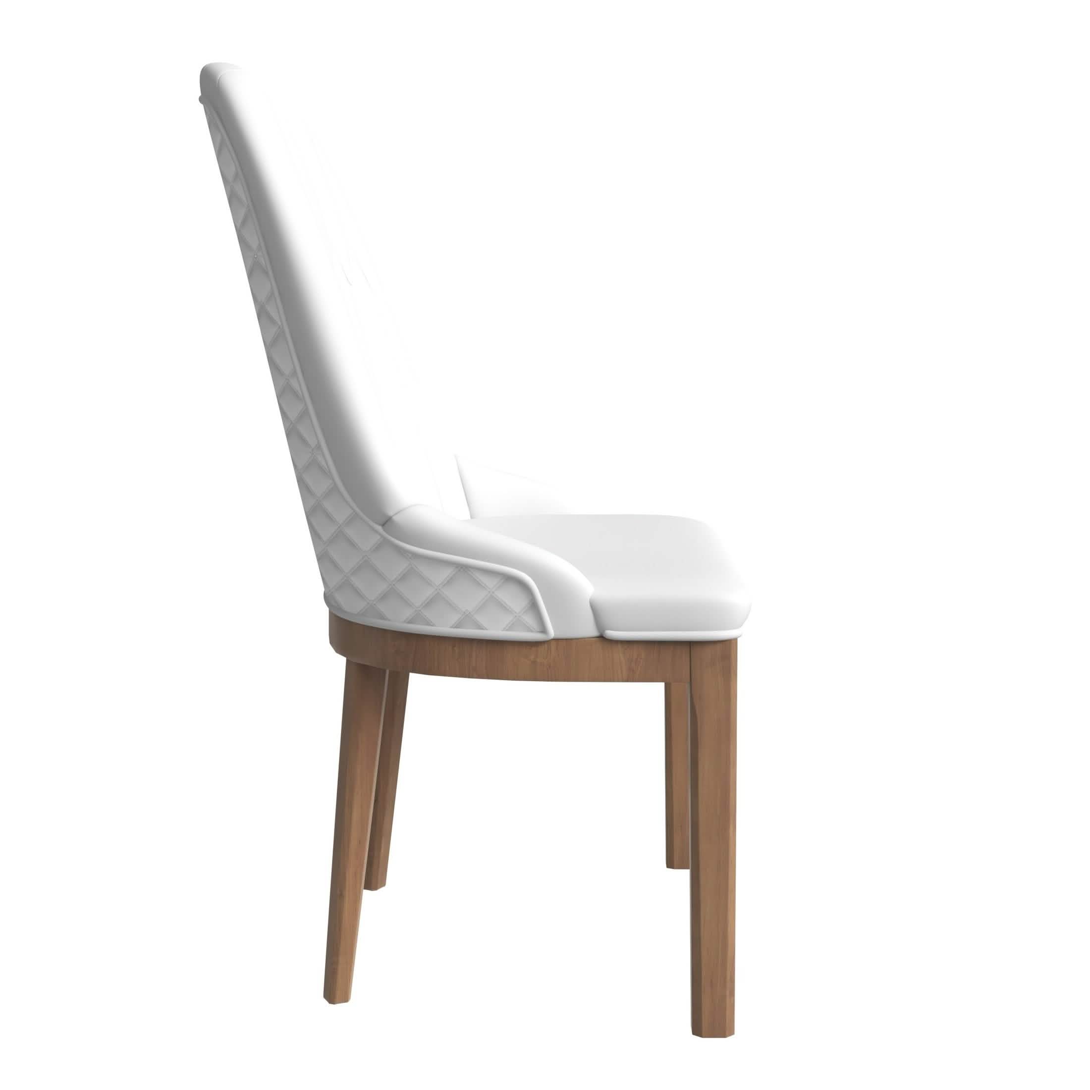 Verisma Dining Chair Upholstered in Leather with Diamond Stitching Back Design White Dining Chair Leisuremod