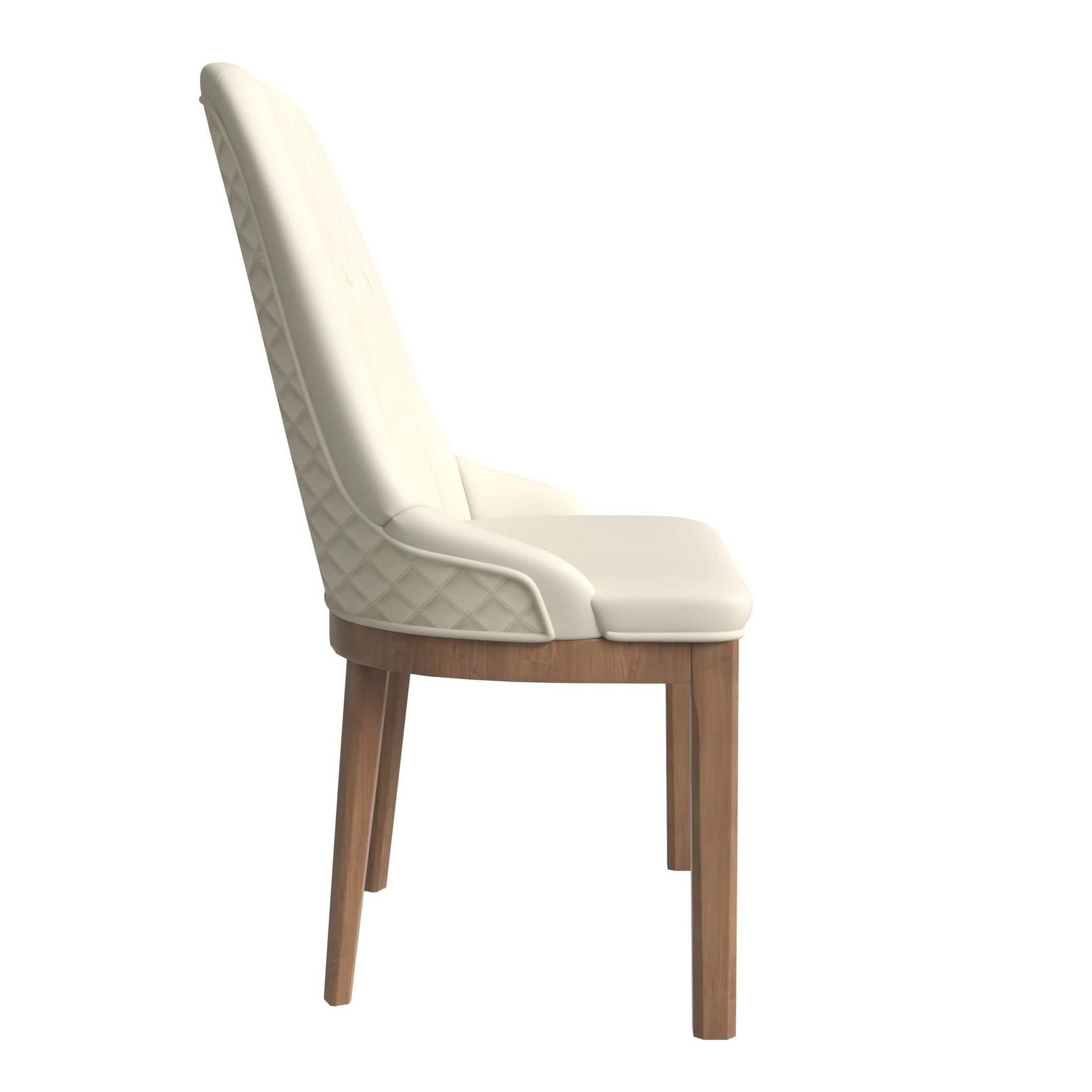 Verisma Dining Chair Upholstered in Leather with Diamond Stitching Back Design Light Toupe Dining Chair Leisuremod
