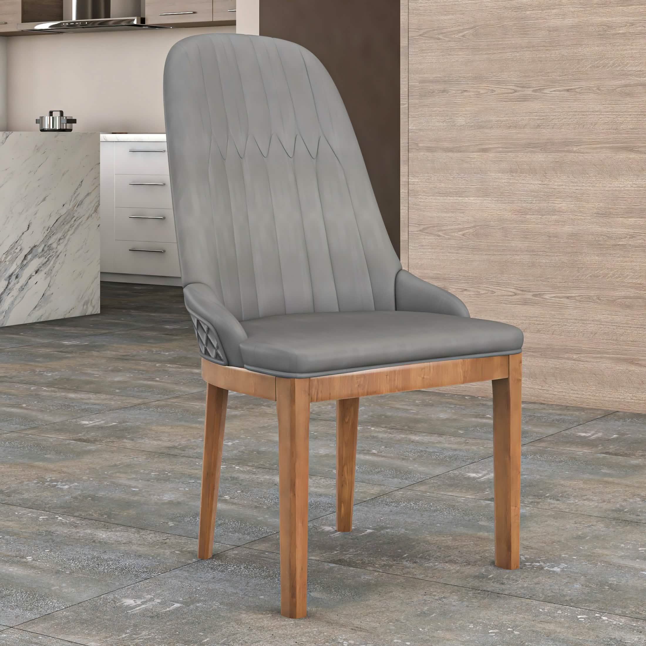 Verisma Dining Chair Upholstered in Leather with Diamond Stitching Back Design Grey Dining Chair Leisuremod