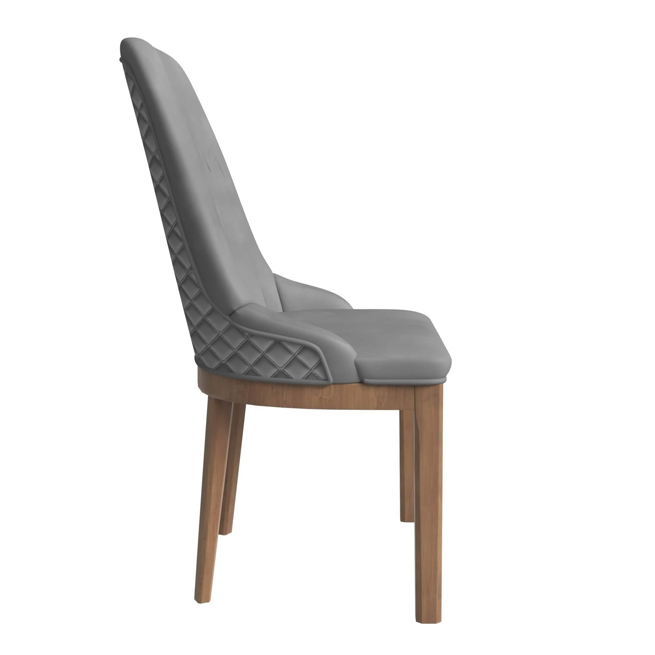Verisma Dining Chair Upholstered in Leather with Diamond Stitching Back Design Grey Dining Chair Leisuremod