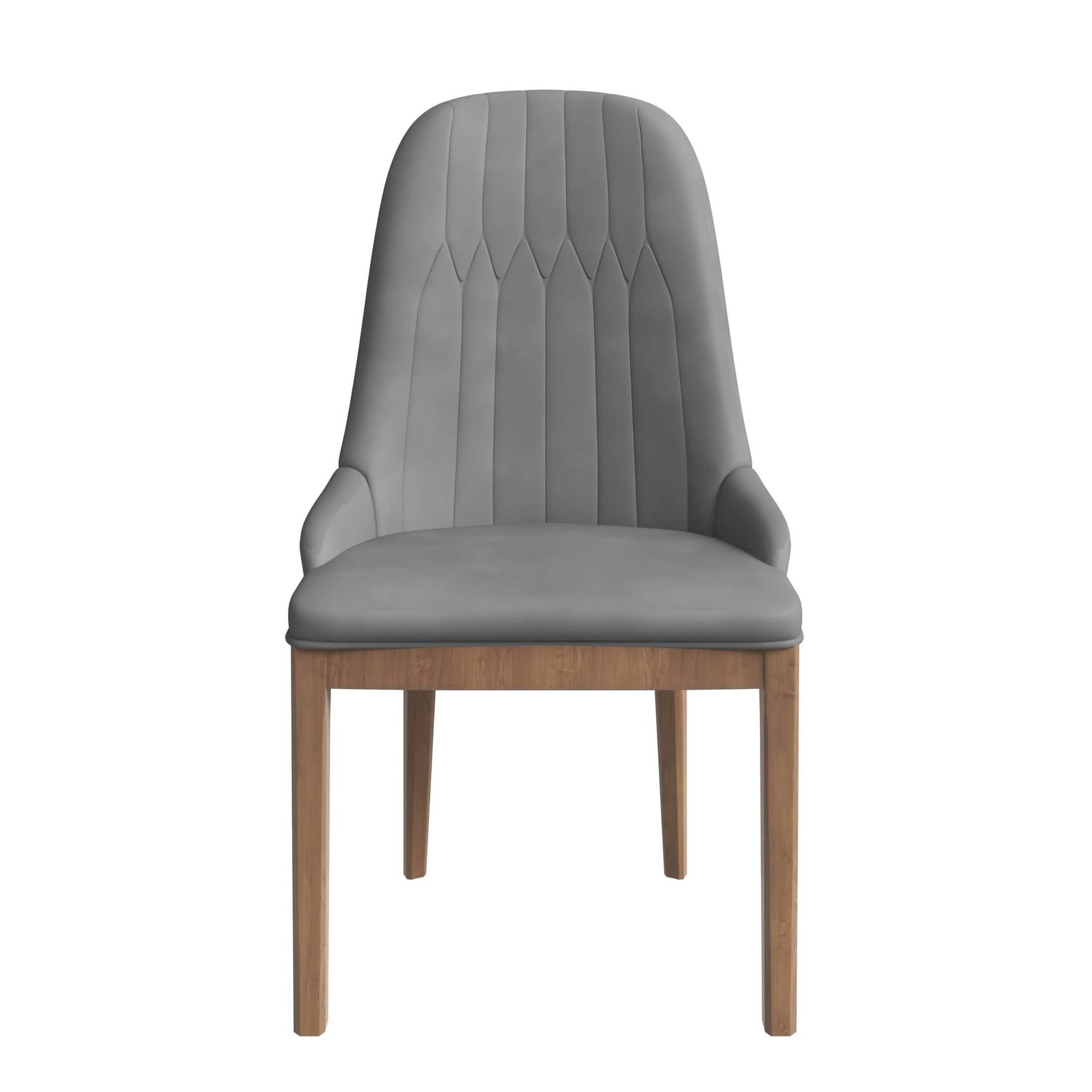 Verisma Dining Chair Upholstered in Leather with Diamond Stitching Back Design Grey Dining Chair Leisuremod