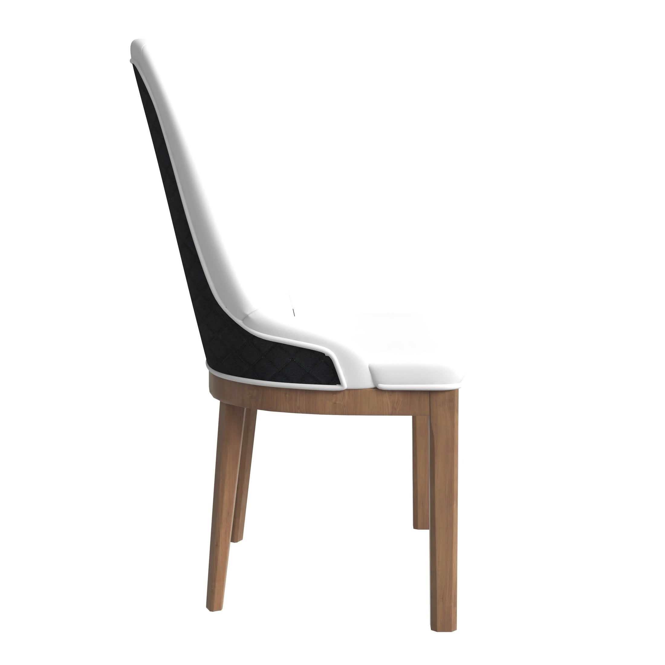 Verisma Dining Chair Upholstered in Leather with Diamond Stitching Back Design Black White Dining Chair Leisuremod