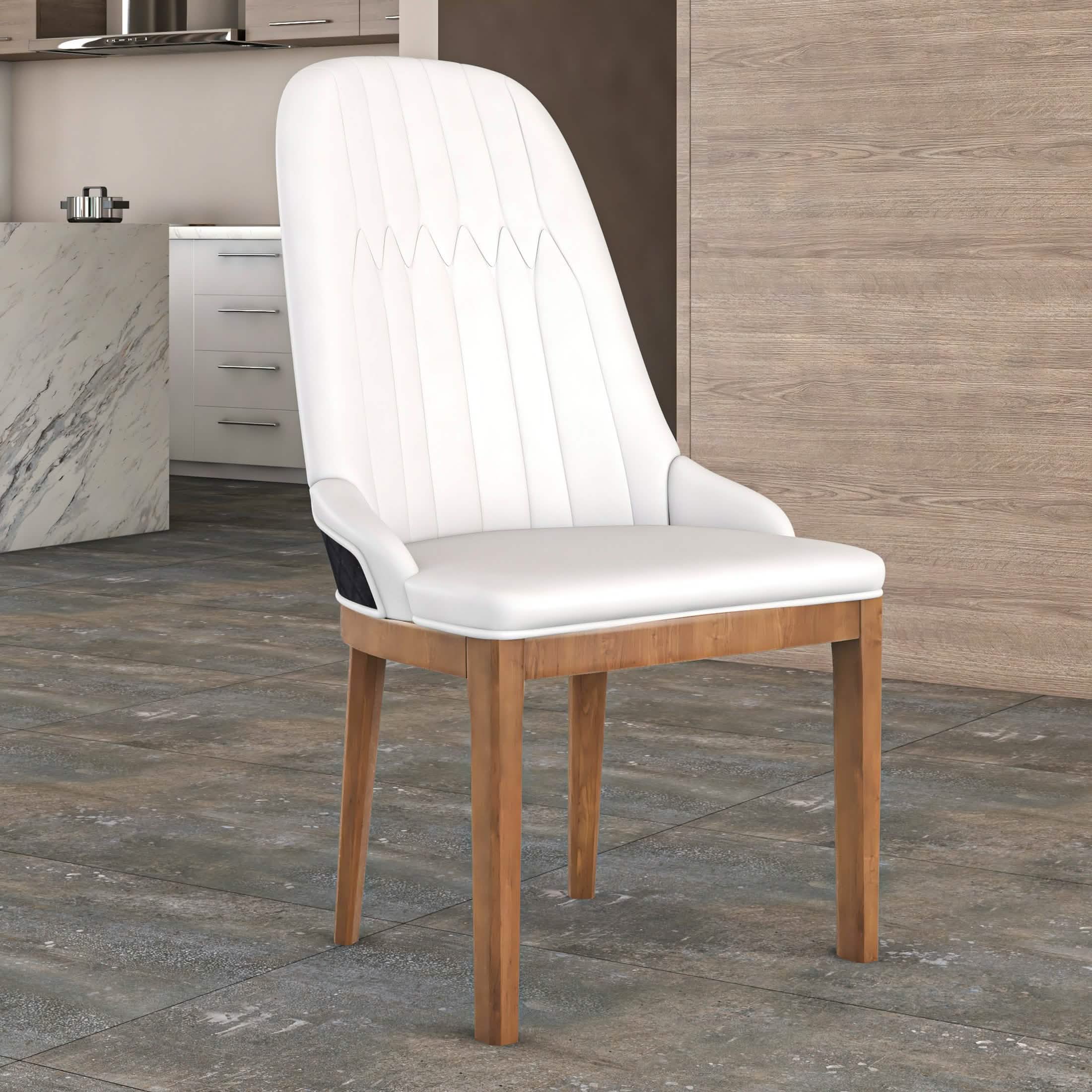Verisma Dining Chair Upholstered in Leather with Diamond Stitching Back Design Black White Dining Chair Leisuremod