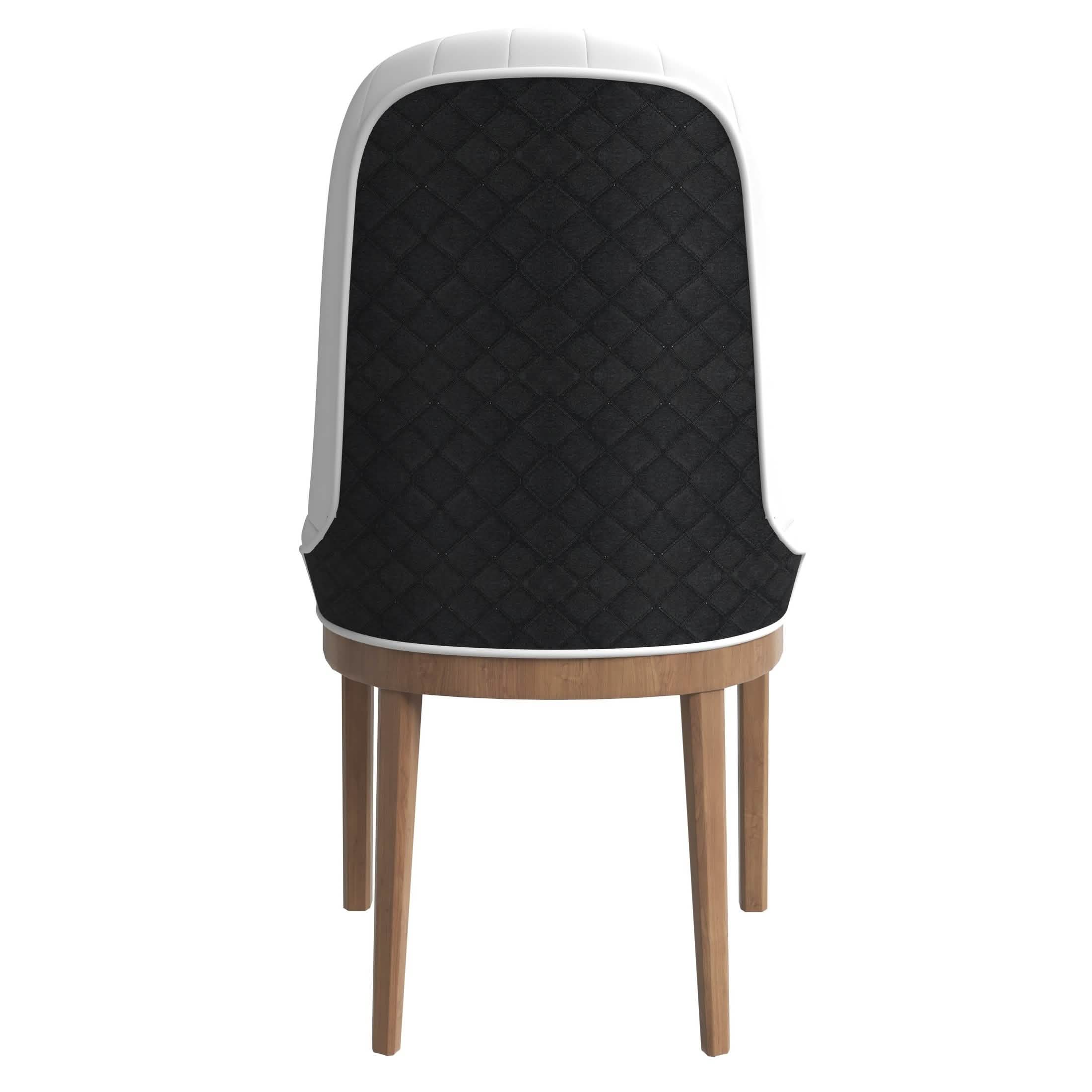 Verisma Dining Chair Upholstered in Leather with Diamond Stitching Back Design Black White Dining Chair Leisuremod