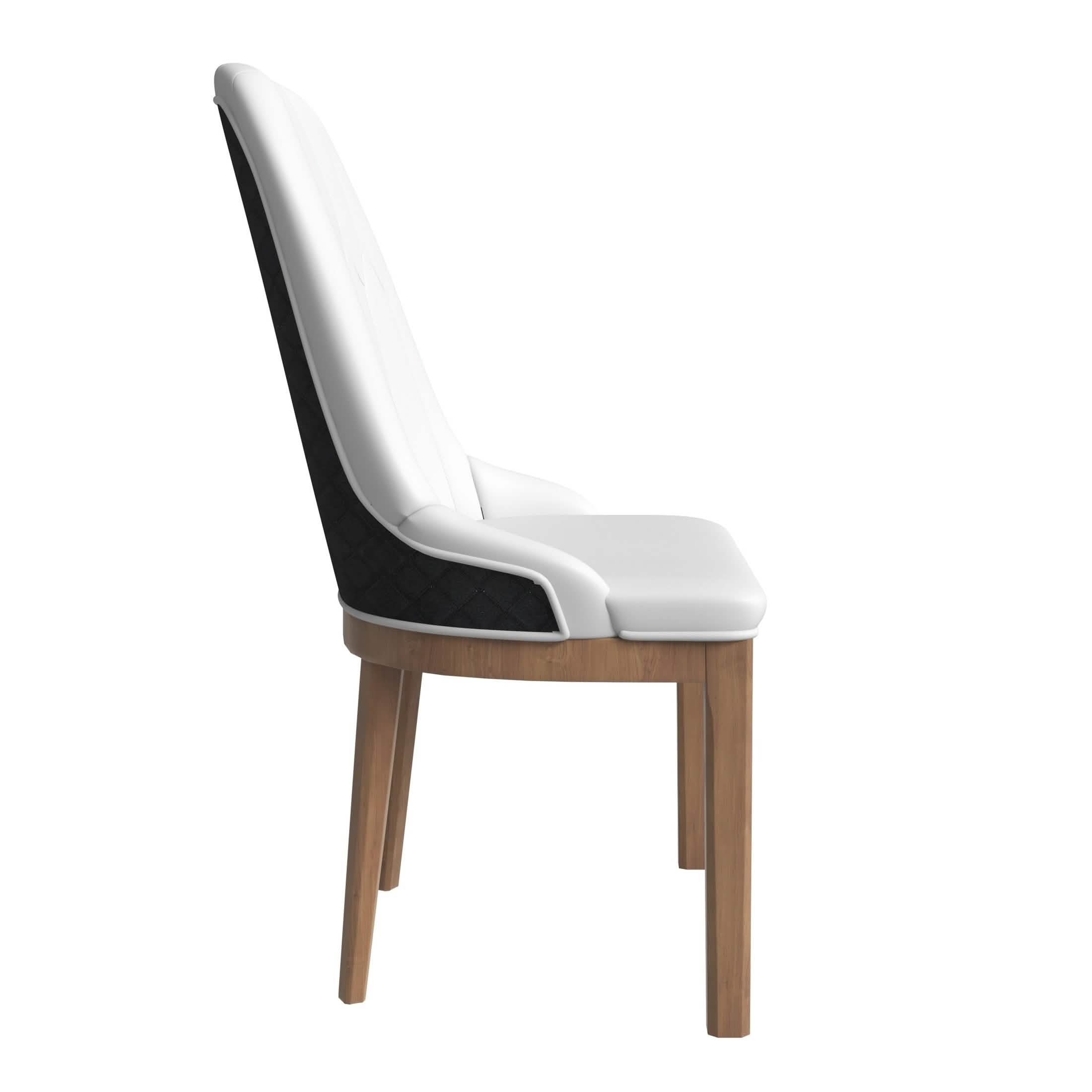Verisma Dining Chair Upholstered in Leather with Diamond Stitching Back Design Black Light Grey Dining Chair Leisuremod
