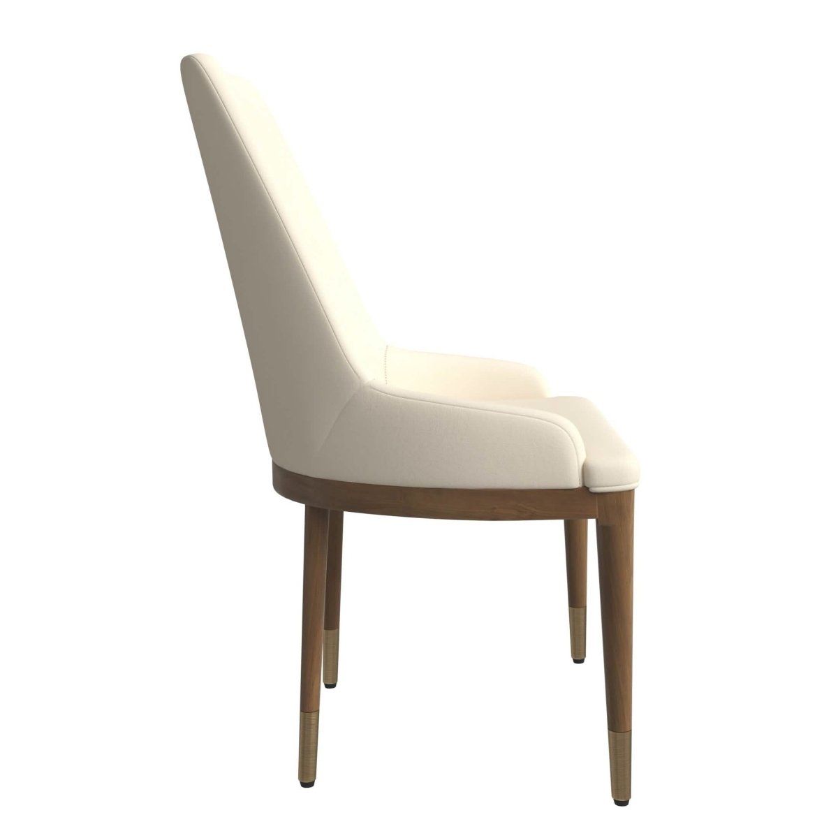 Viva Dining Side Chair Upholstered in Leather with Brown Rubberwood Legs Light Taupe Dining Chair Leisuremod