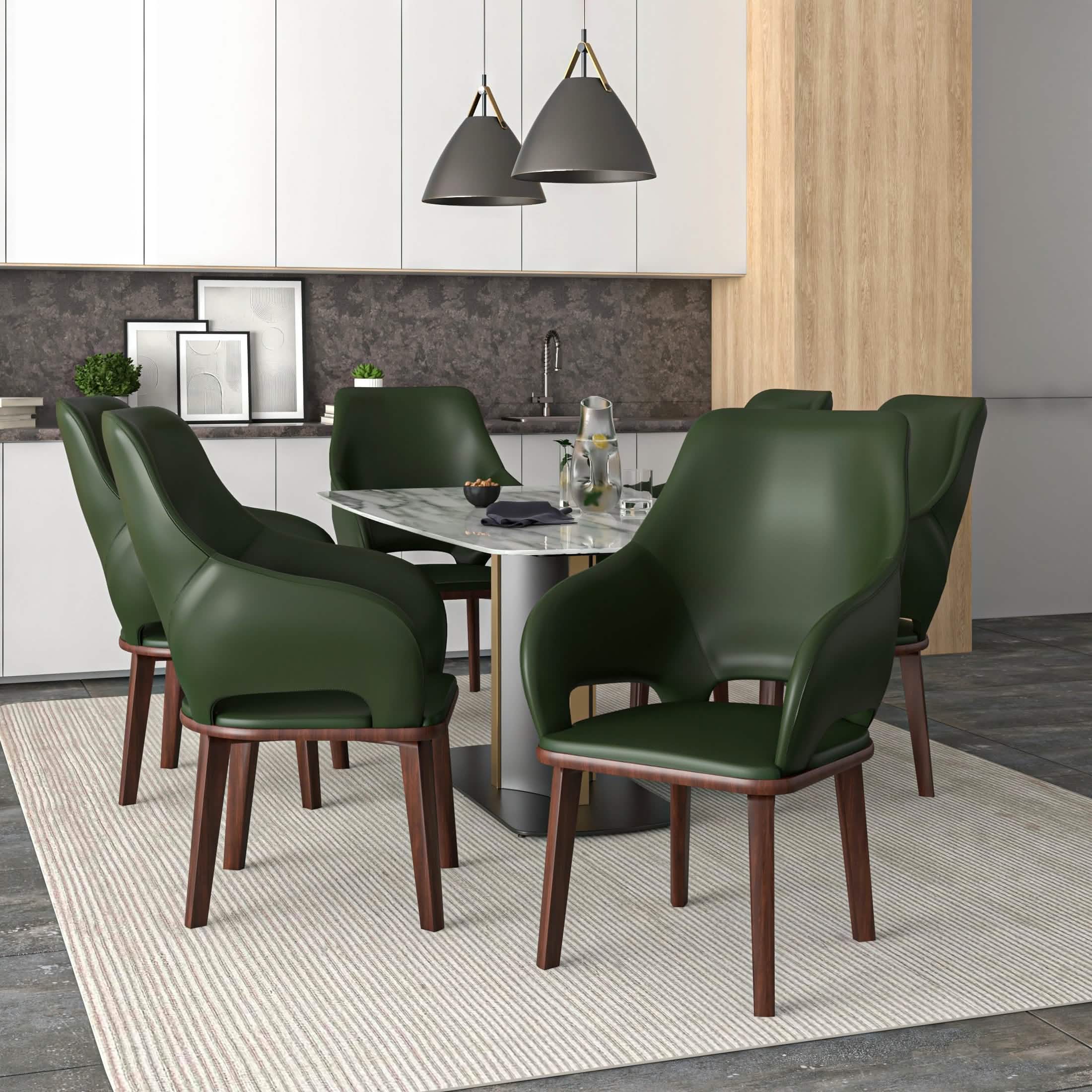 Vivara Dining Chair Upholstered in Leather with Rubberwood Base Dark Brown Dining Chair Leisuremod