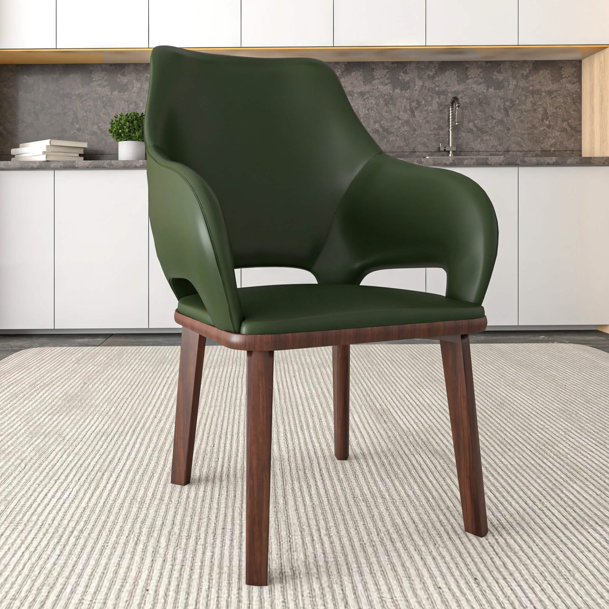 Vivara Dining Chair Upholstered in Leather with Rubberwood Base Dark Brown Dining Chair Leisuremod