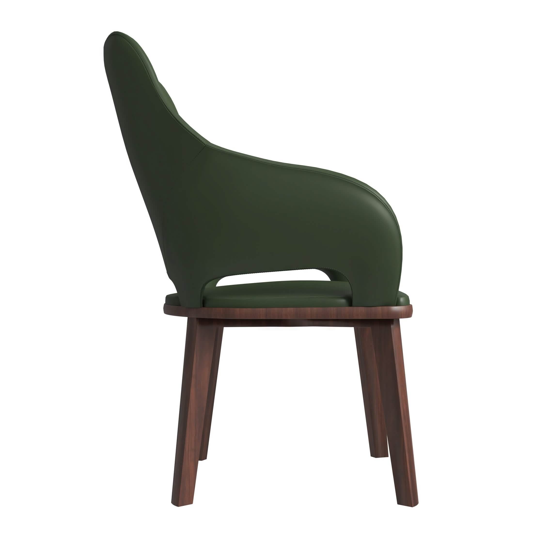 Vivara Dining Chair Upholstered in Leather with Rubberwood Base Dark Brown Dining Chair Leisuremod