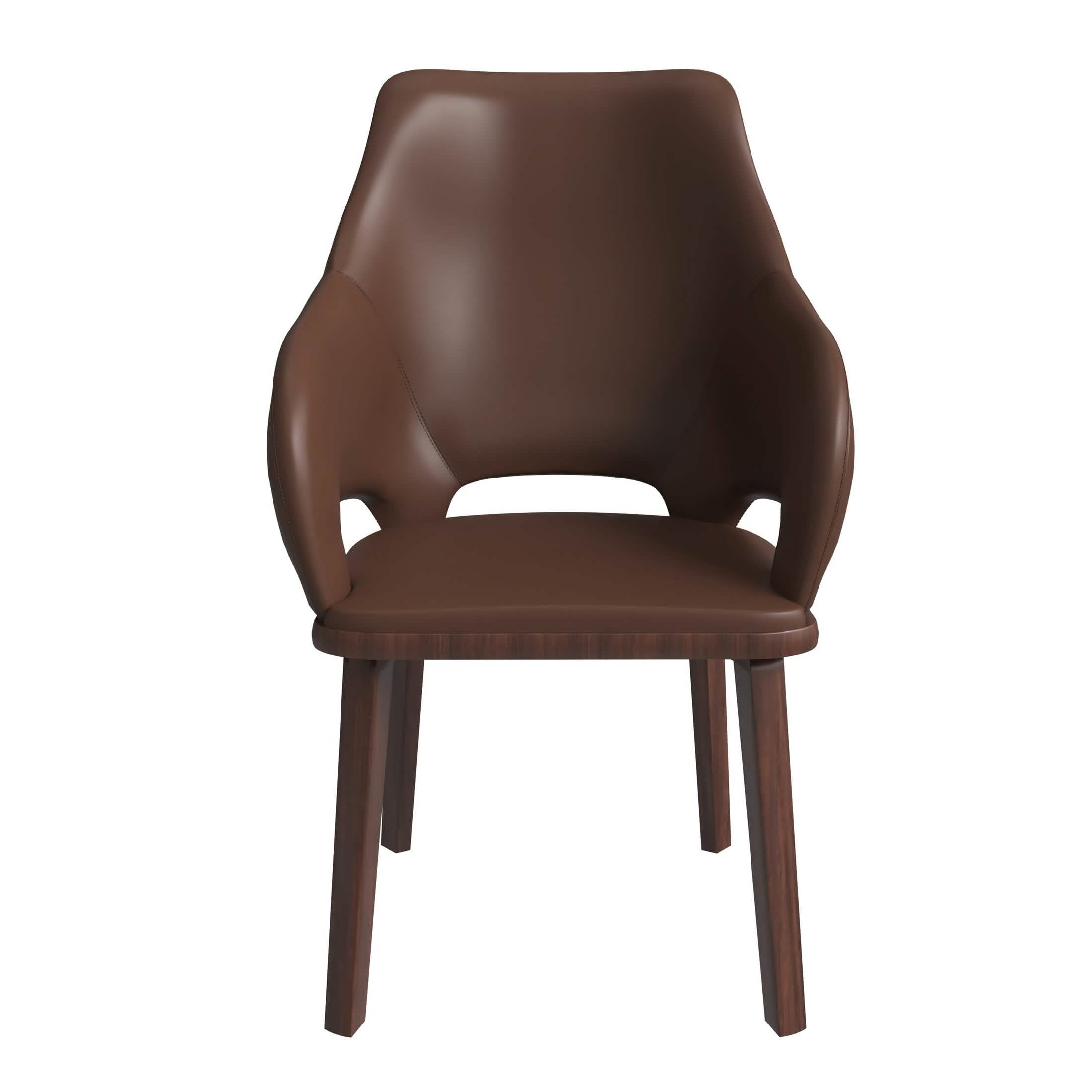Vivara Dining Chair Upholstered in Leather with Rubberwood Base Dark Brown Dining Chair Leisuremod