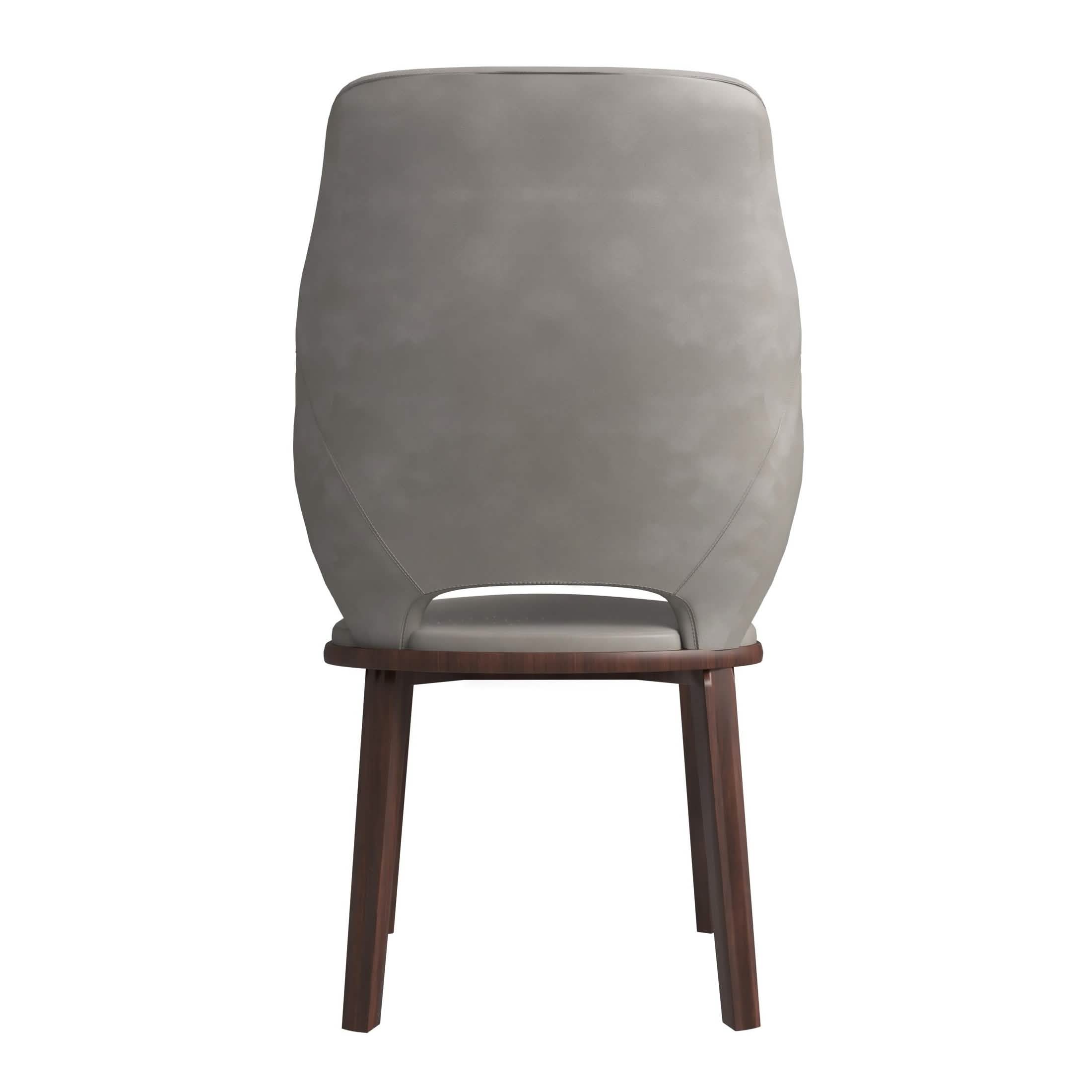 Vivara Dining Chair Upholstered in Leather with Rubberwood Base Dark Grey Dining Chair Leisuremod