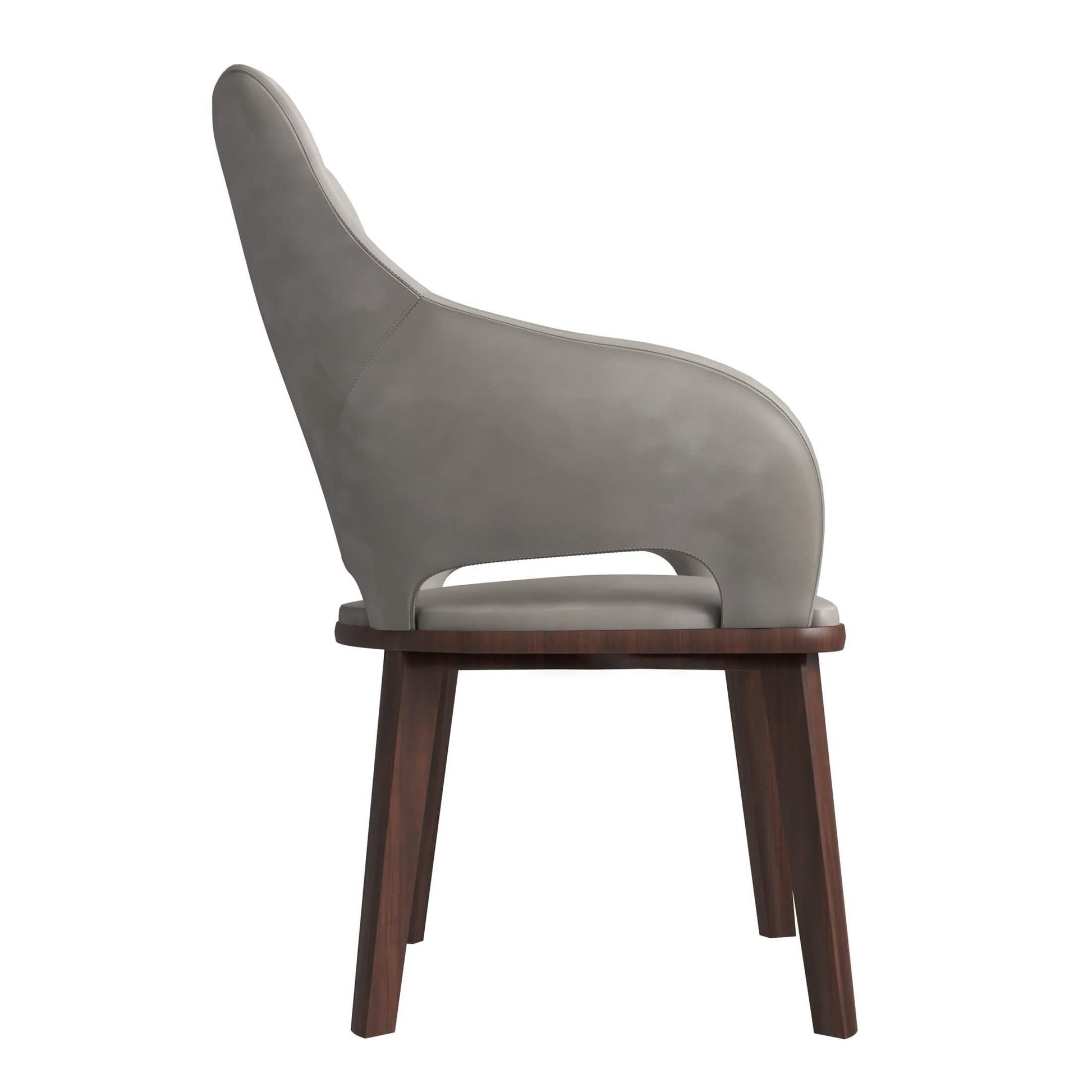 Vivara Dining Chair Upholstered in Leather with Rubberwood Base Dark Grey Dining Chair Leisuremod