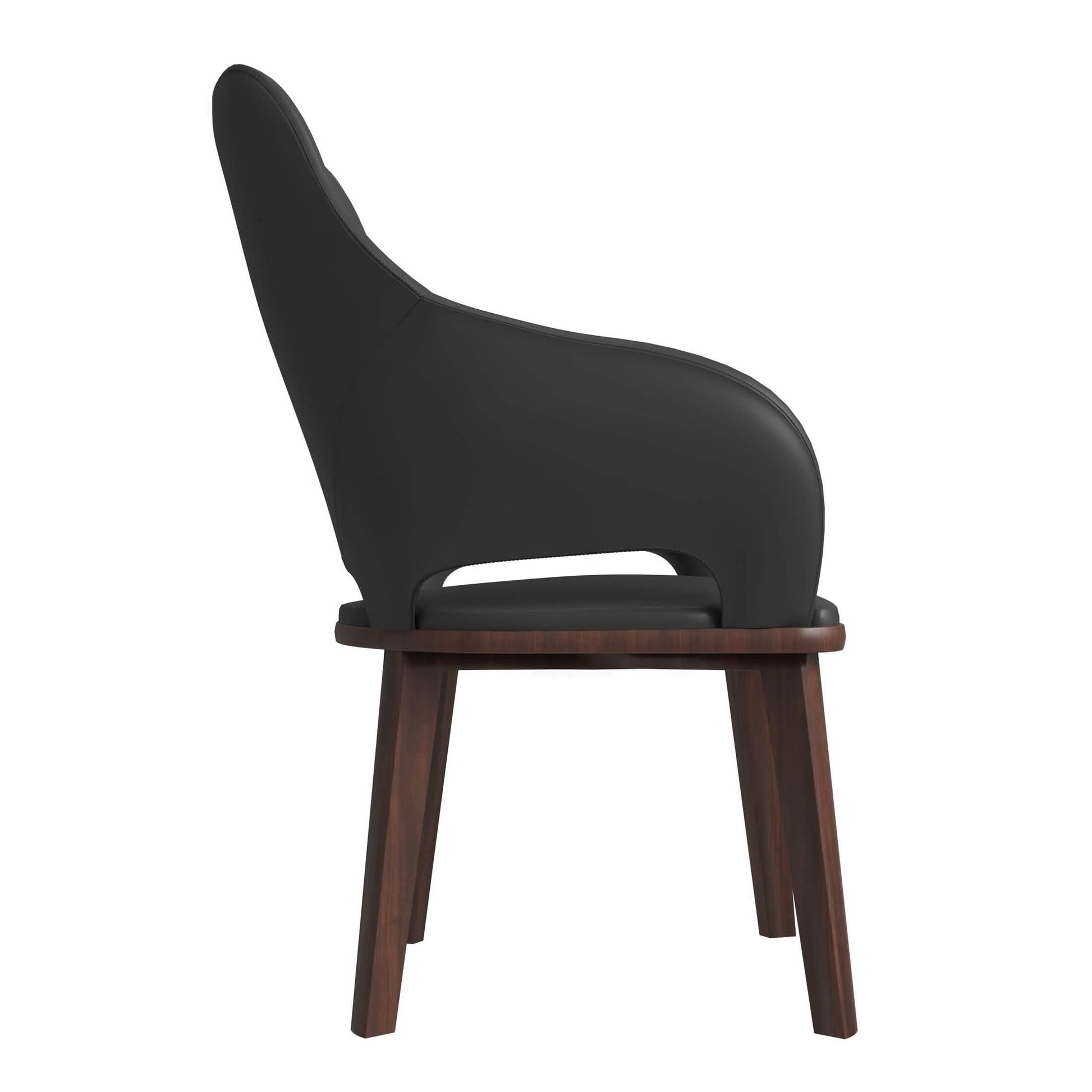 Vivara Dining Chair Upholstered in Leather with Rubberwood Base Dark Grey Dining Chair Leisuremod