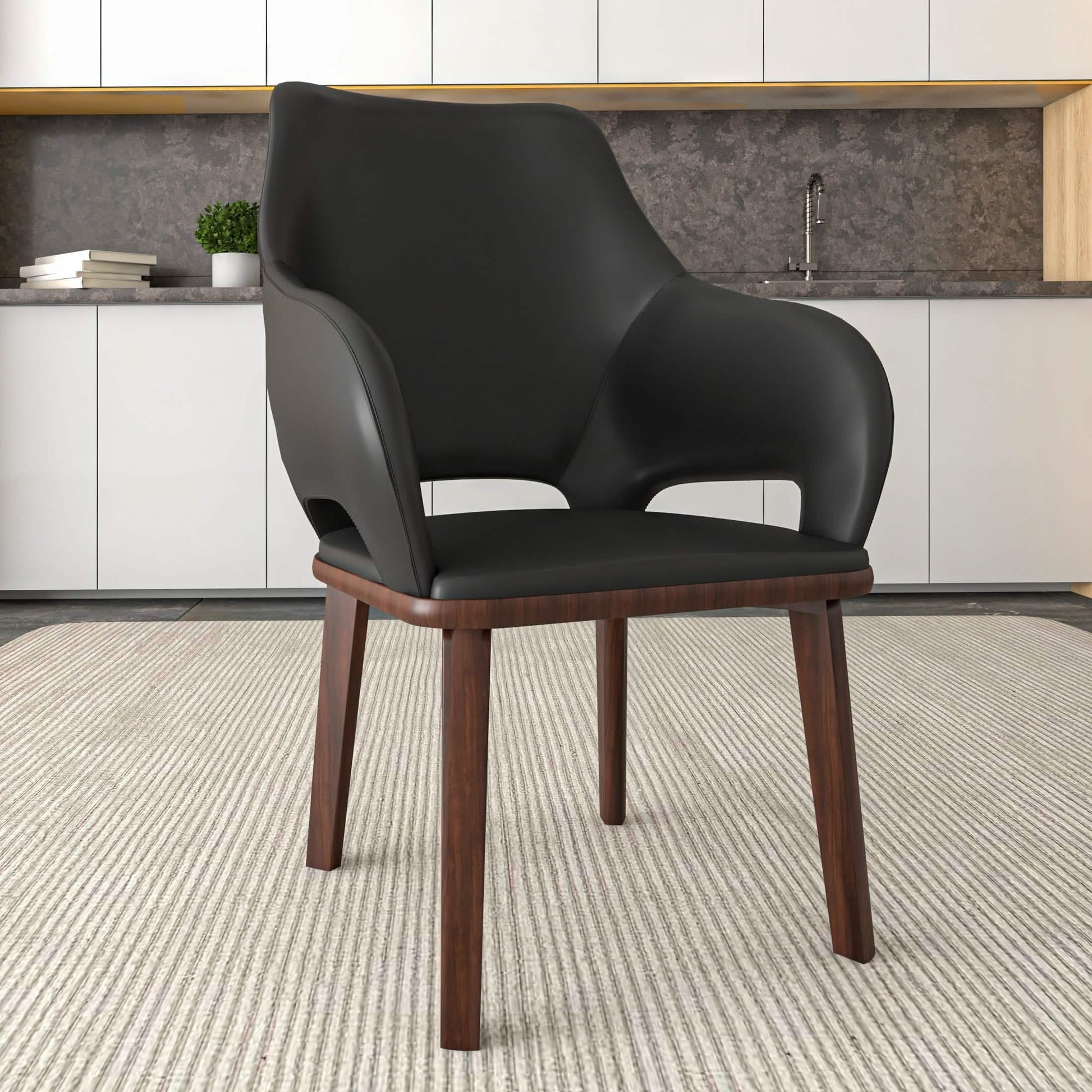 Vivara Dining Chair Upholstered in Leather with Rubberwood Base Dark Grey Dining Chair Leisuremod