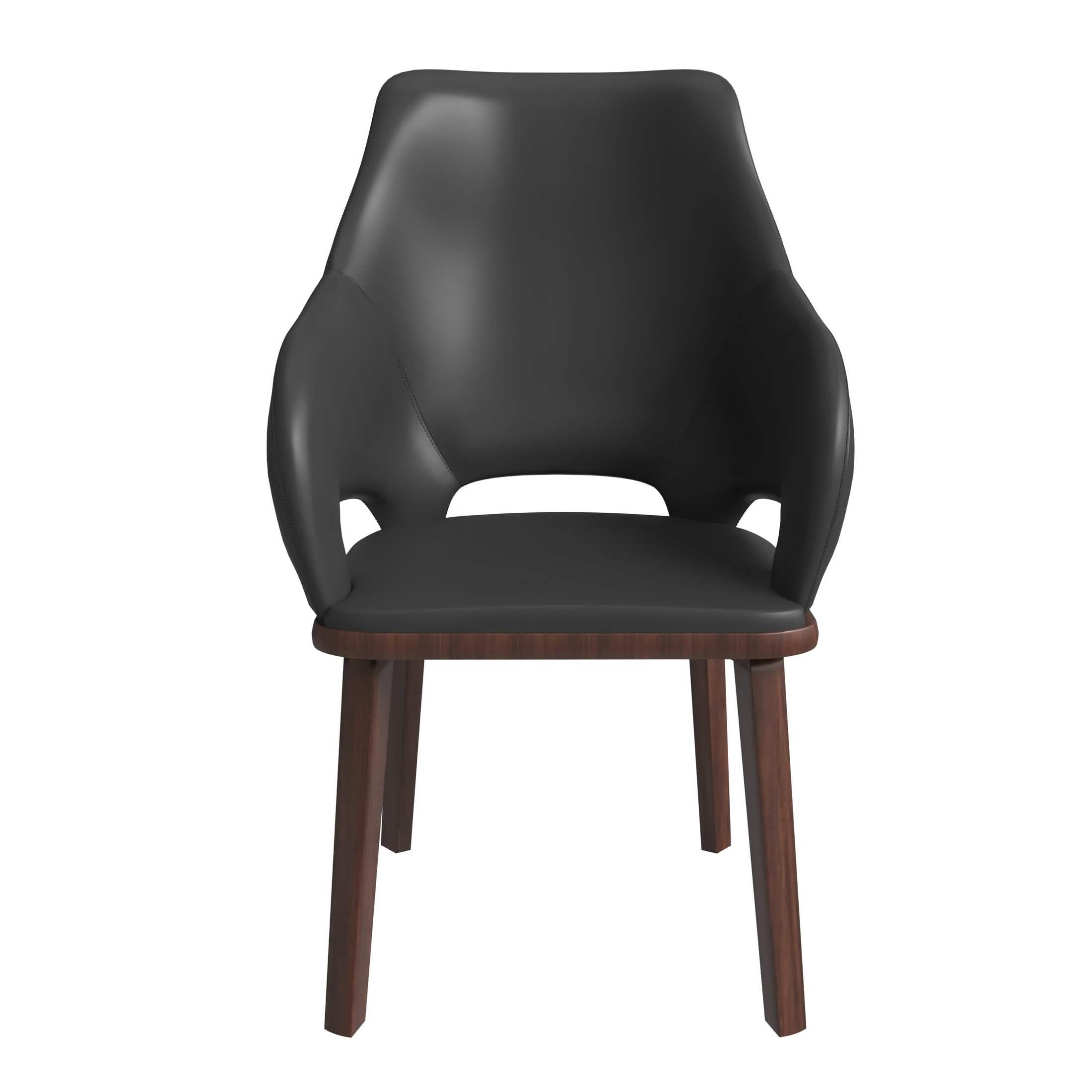 Vivara Dining Chair Upholstered in Leather with Rubberwood Base Dark Grey Dining Chair Leisuremod