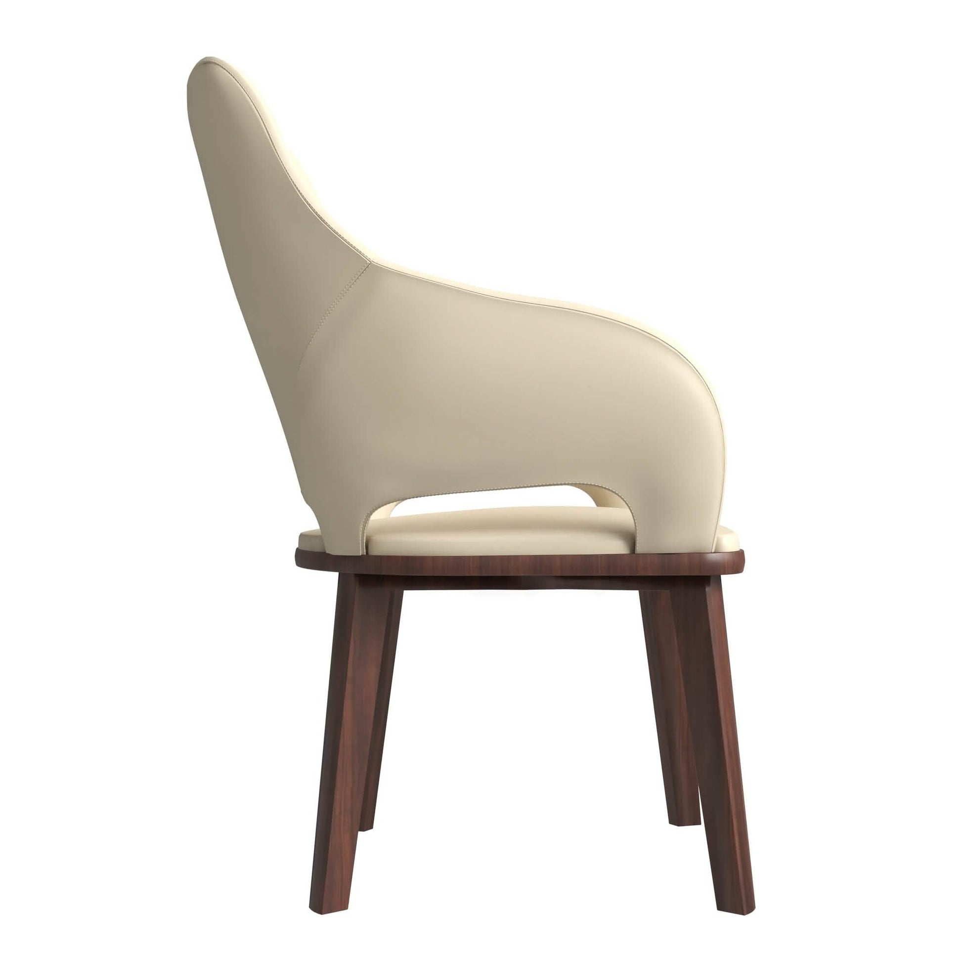 Vivara Dining Chair Upholstered in Leather with Rubberwood Base Light Toupe Dining Chair Leisuremod