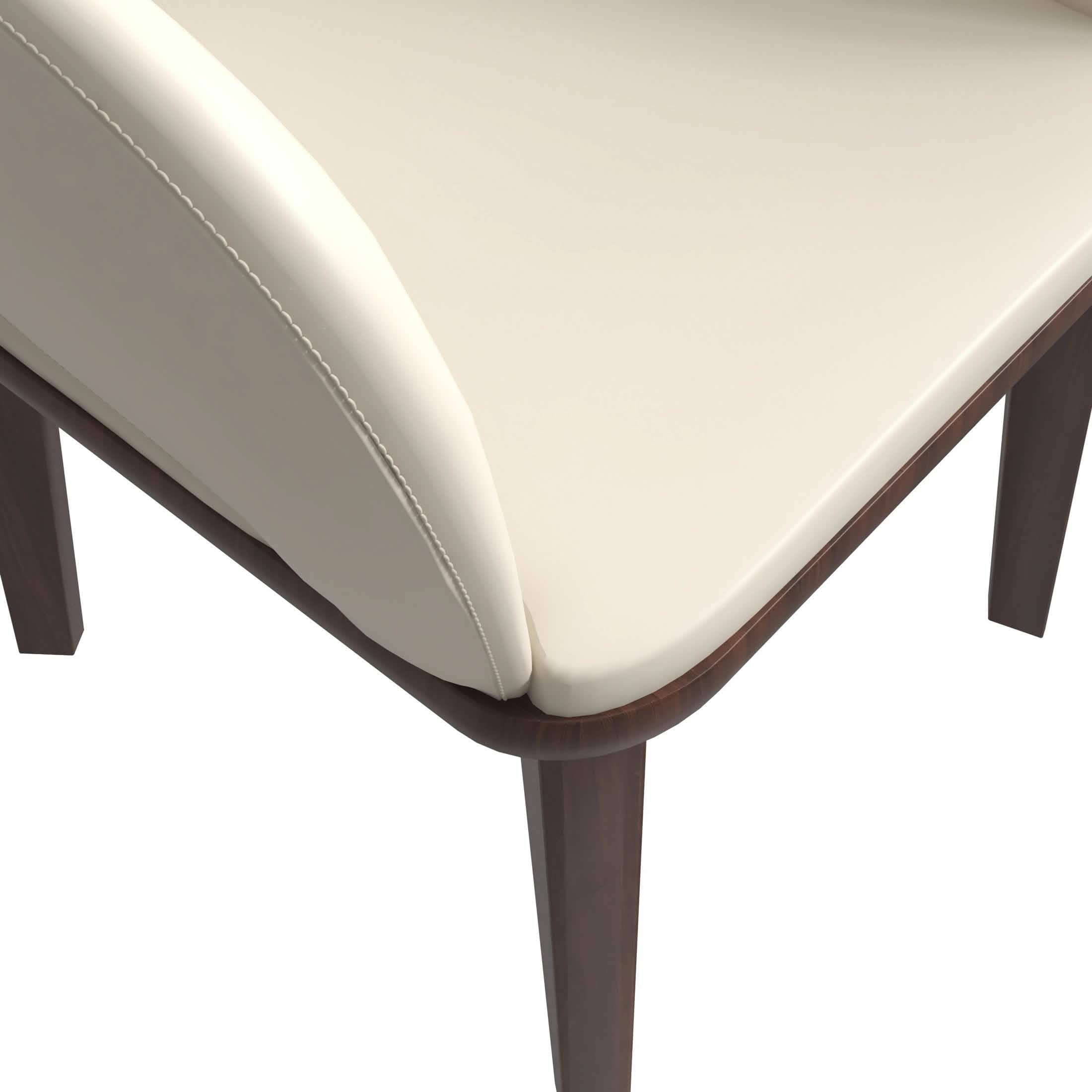 Vivara Dining Chair Upholstered in Leather with Rubberwood Base Off White Dining Chair Leisuremod
