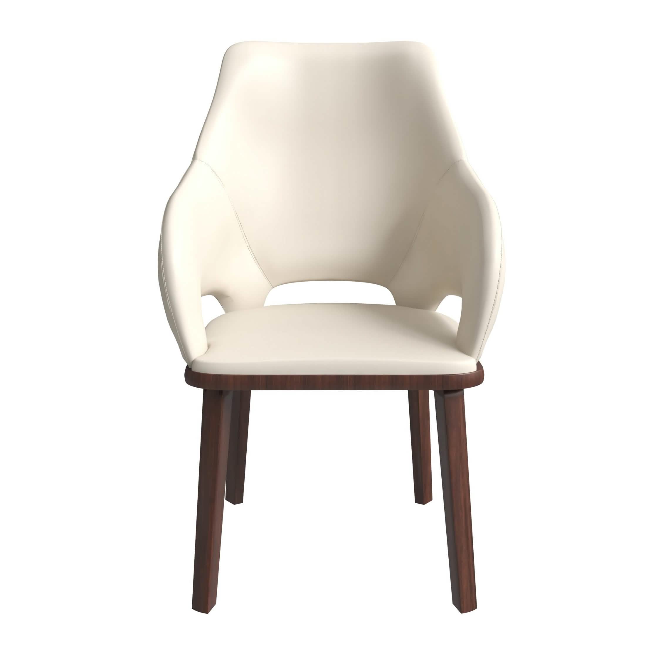 Vivara Dining Chair Upholstered in Leather with Rubberwood Base Off White Dining Chair Leisuremod