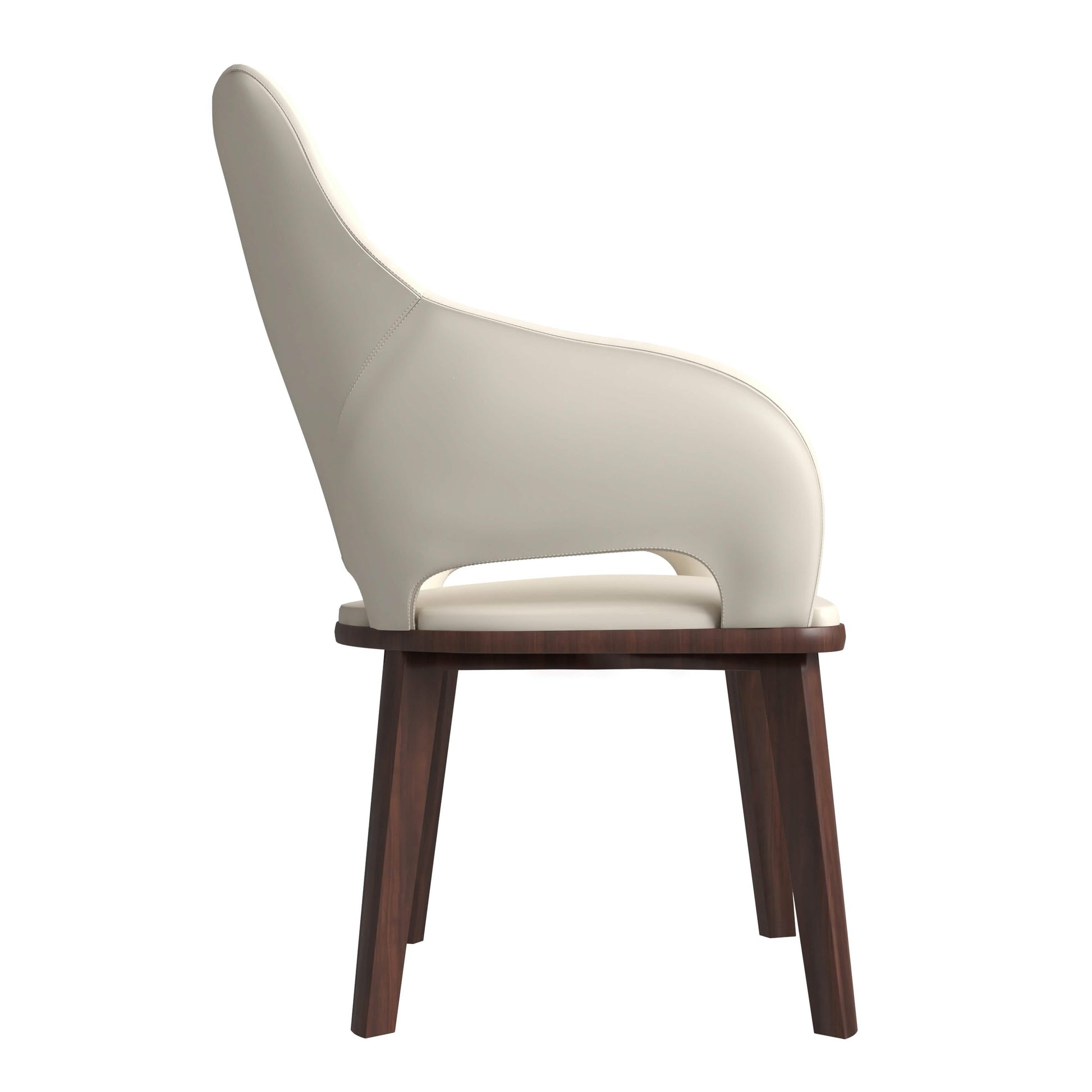 Vivara Dining Chair Upholstered in Leather with Rubberwood Base Off White Dining Chair Leisuremod