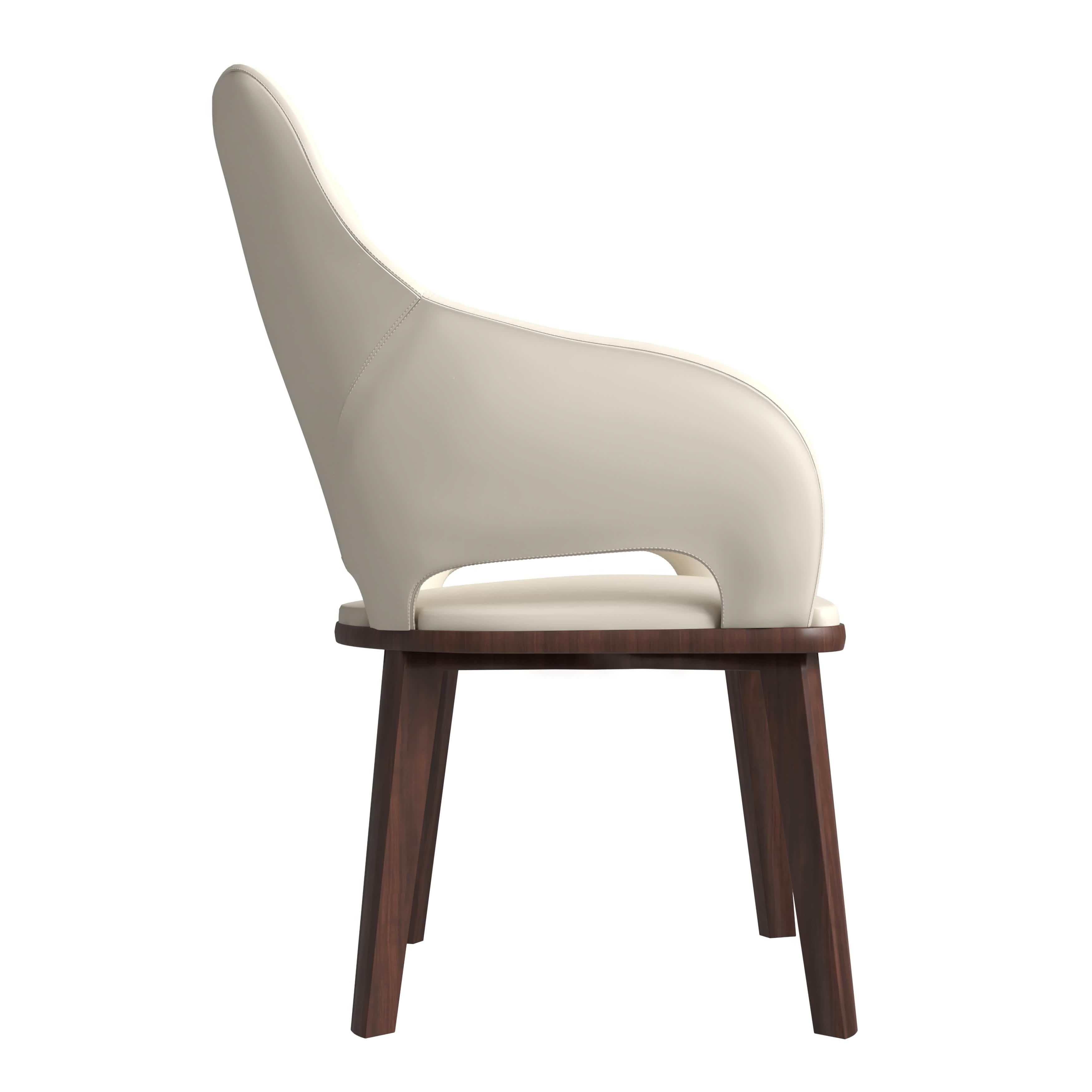 Vivara Dining Chair Upholstered in Leather with Rubberwood Base Off White Dining Chair Leisuremod