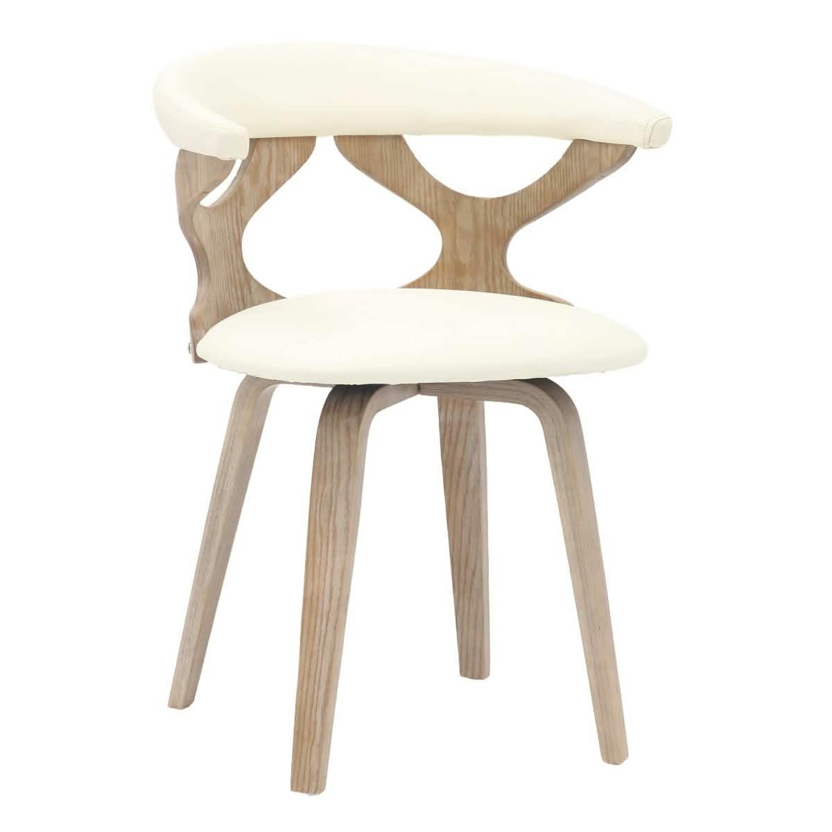 Klyne Modern Wooden Dining Chair Upholstered in Leather With Walnut Color Frame Washed Walnut White Dining Chair Leisuremod