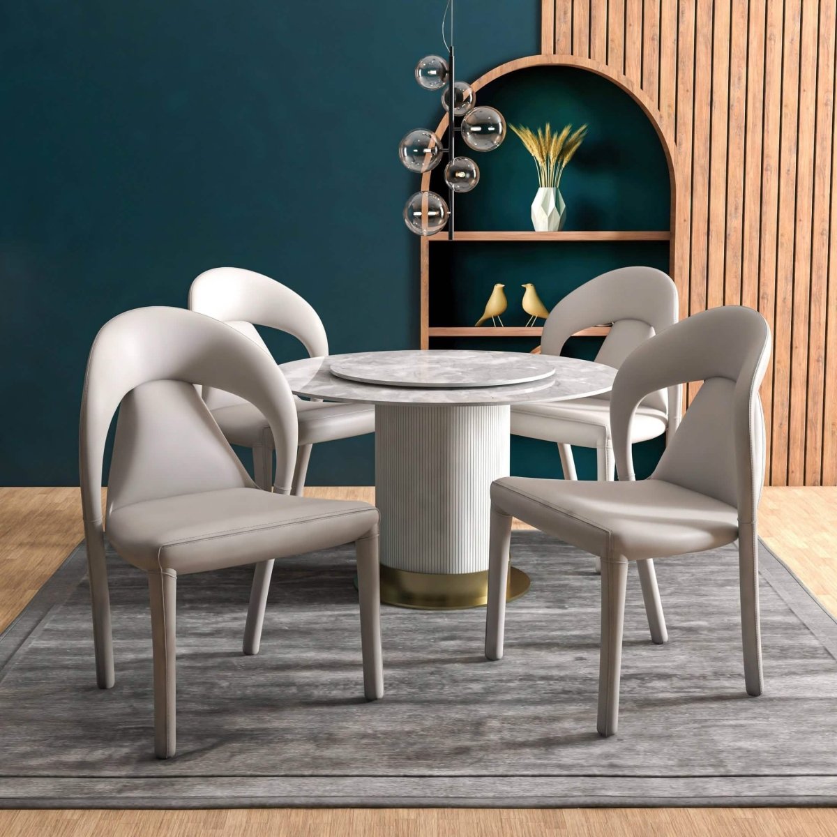 Solace Series Dining Chair Upholstered in Leather with Steel Legs and an Open Back Design Dining Chair Leisuremod