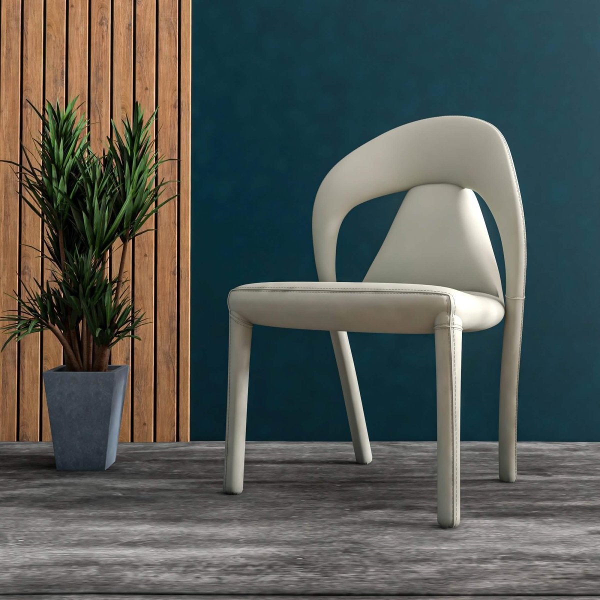 Solace Series Dining Chair Upholstered in Leather with Steel Legs and an Open Back Design Dining Chair Leisuremod
