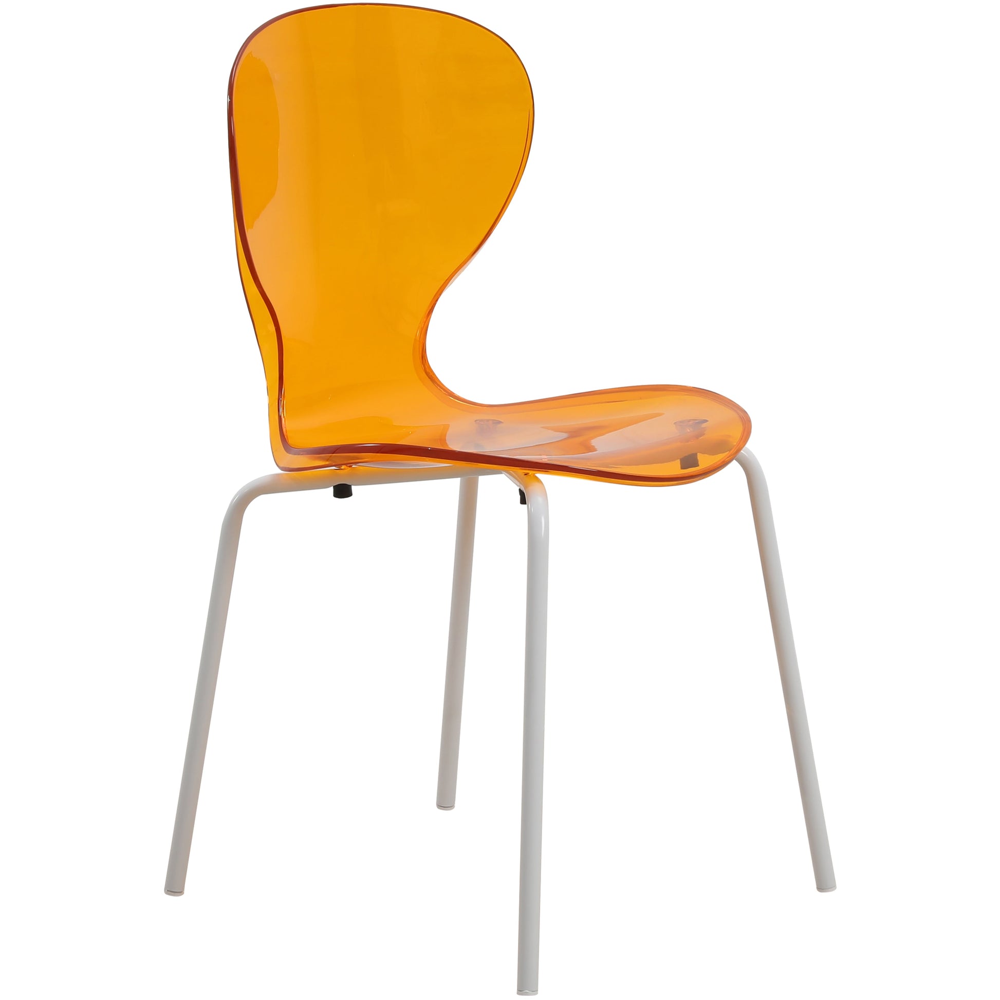 Leisuremod Dining Chair White / Transparent Orange Oyster Modern Stackable Dining Side Chair with Chrome/White/Black Stainless Steel Legs