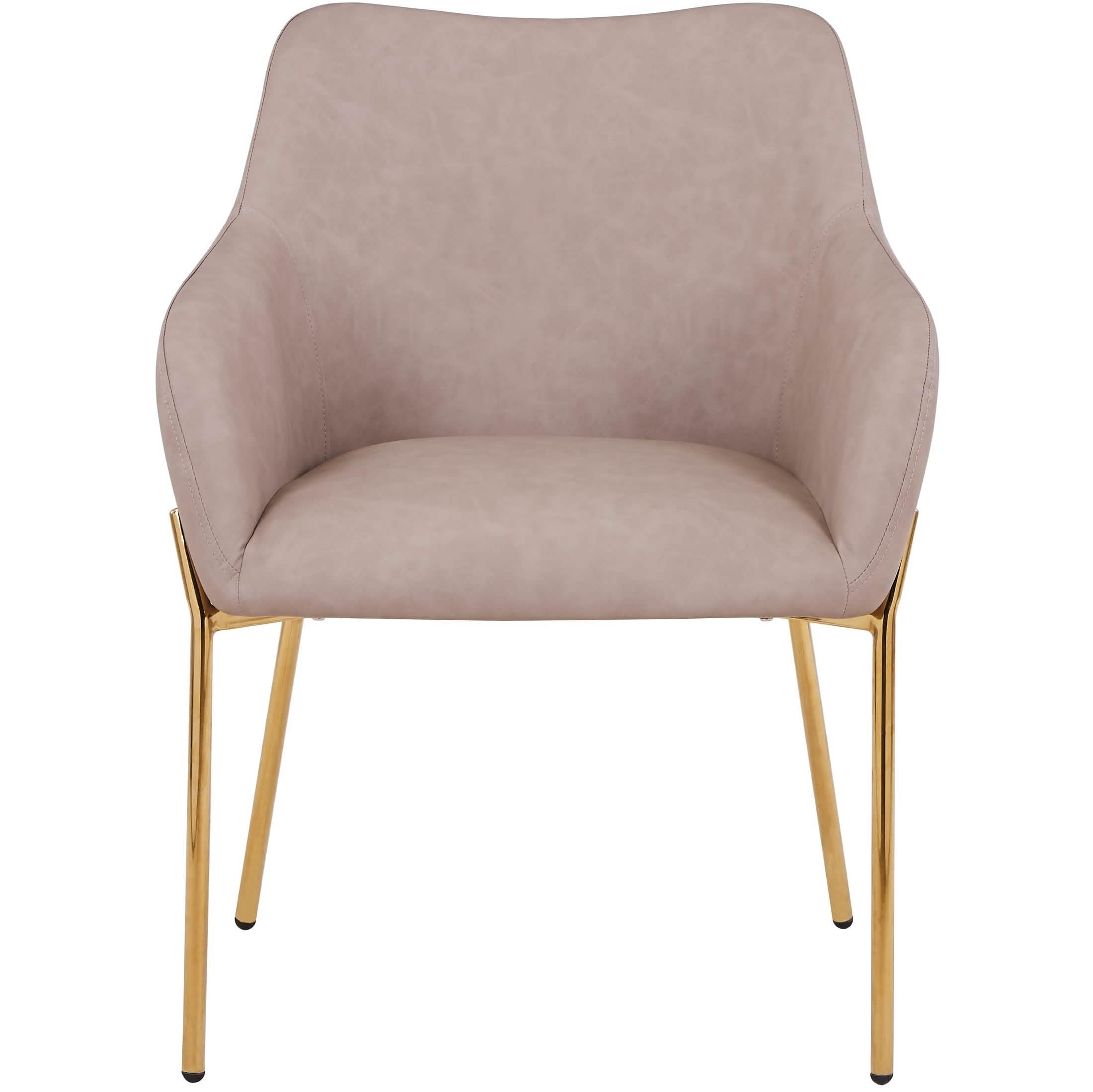 Zaire Upholsters Dining Chair in Velvet/Leather/Boucle with Gold Chrome Iron Fabric Taupe Dining Chair Leisuremod
