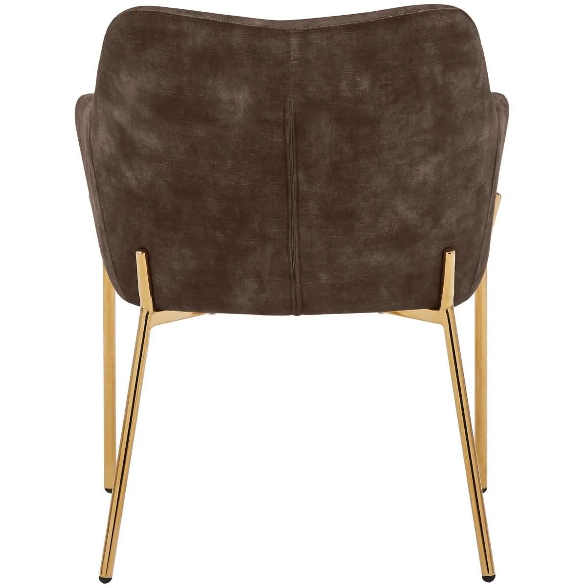 Zaire Upholsters Dining Chair in Velvet/Leather/Boucle with Gold Chrome Iron Velvet Brown Dining Chair Leisuremod