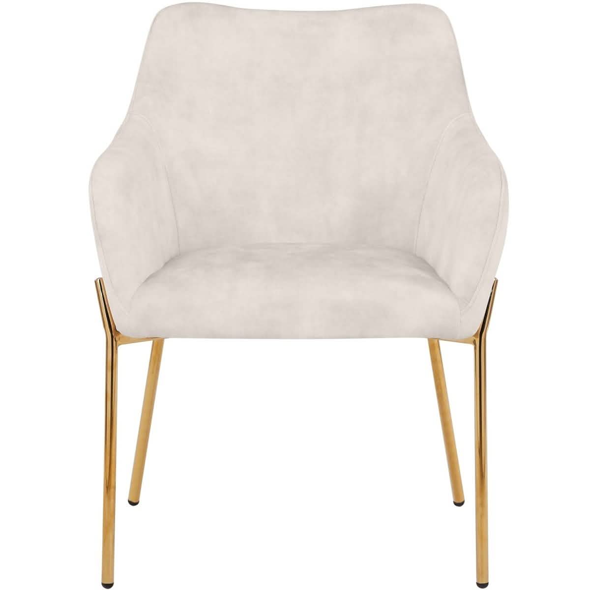 Zaire Upholsters Dining Chair in Velvet/Leather/Boucle with Gold Chrome Iron Velvet Beige Dining Chair Leisuremod