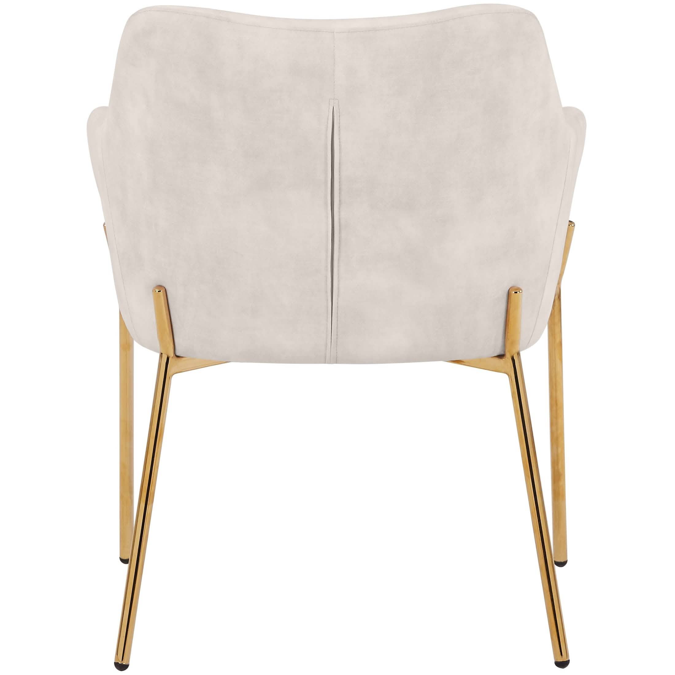 Zaire Upholsters Dining Chair in Velvet/Leather/Boucle with Gold Chrome Iron Velvet Beige Dining Chair Leisuremod