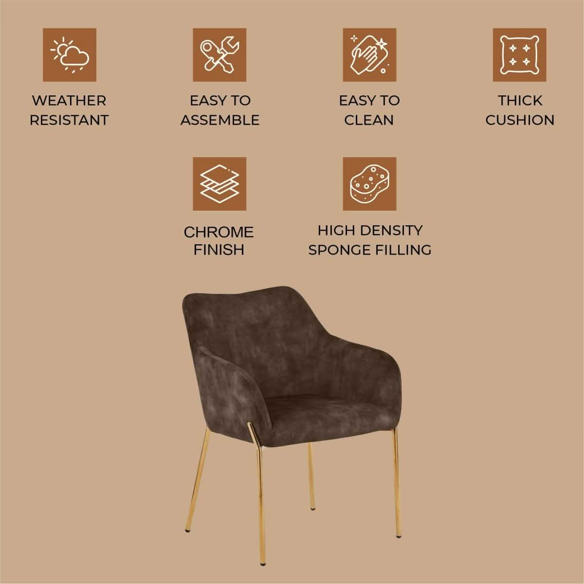 Zaire Upholsters Dining Chair in Velvet/Leather/Boucle with Gold Chrome Iron Fabric Charcoal Dining Chair Leisuremod