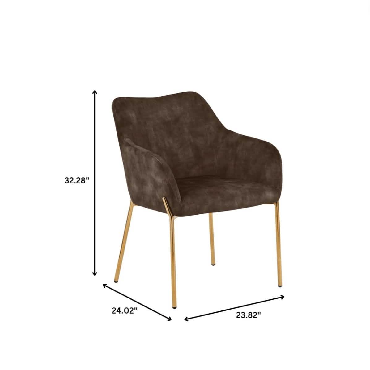 Zaire Upholsters Dining Chair in Velvet/Leather/Boucle with Gold Chrome Iron Velvet Brown Dining Chair Leisuremod