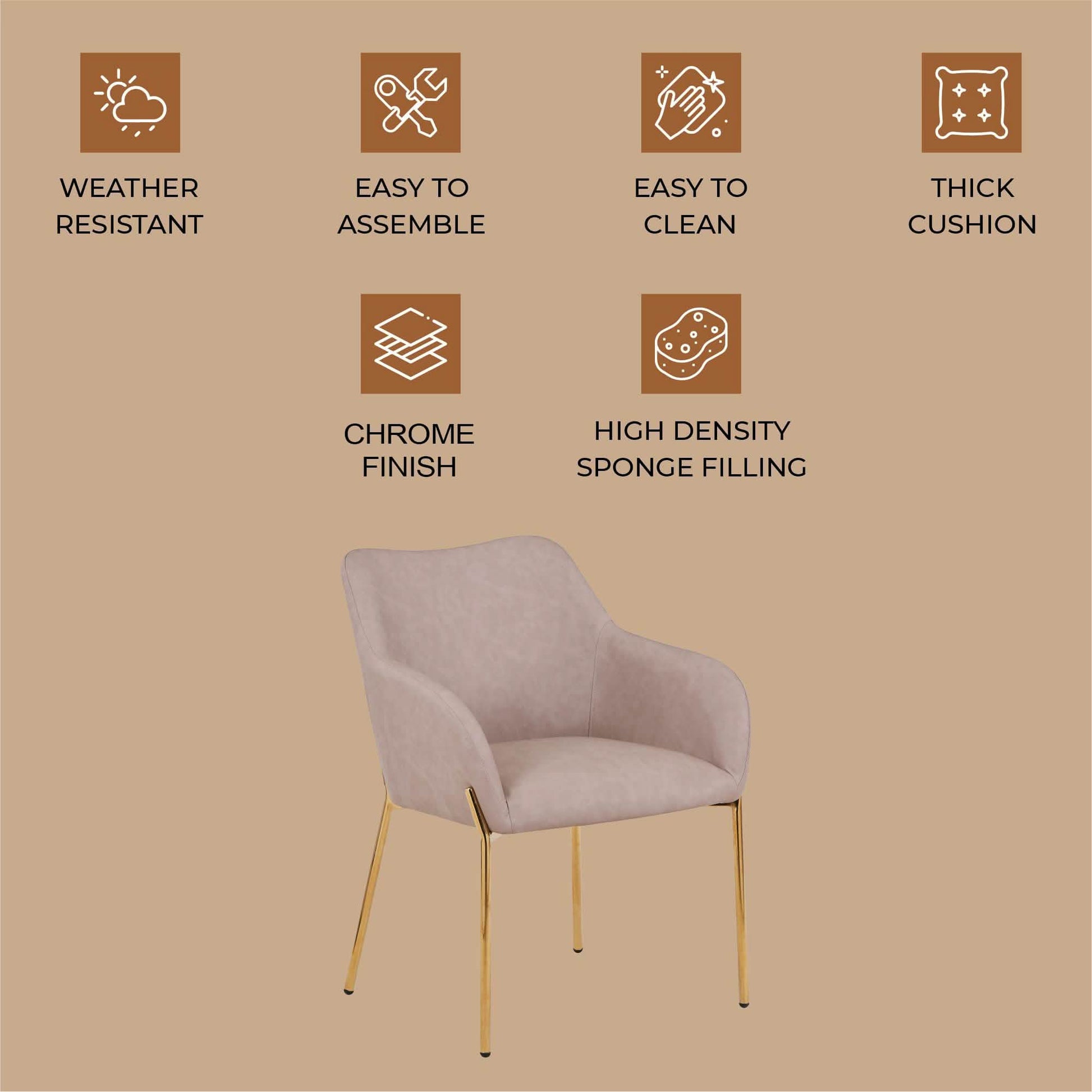 Zaire Upholsters Dining Chair in Velvet/Leather/Boucle with Gold Chrome Iron Velvet Brown Dining Chair Leisuremod