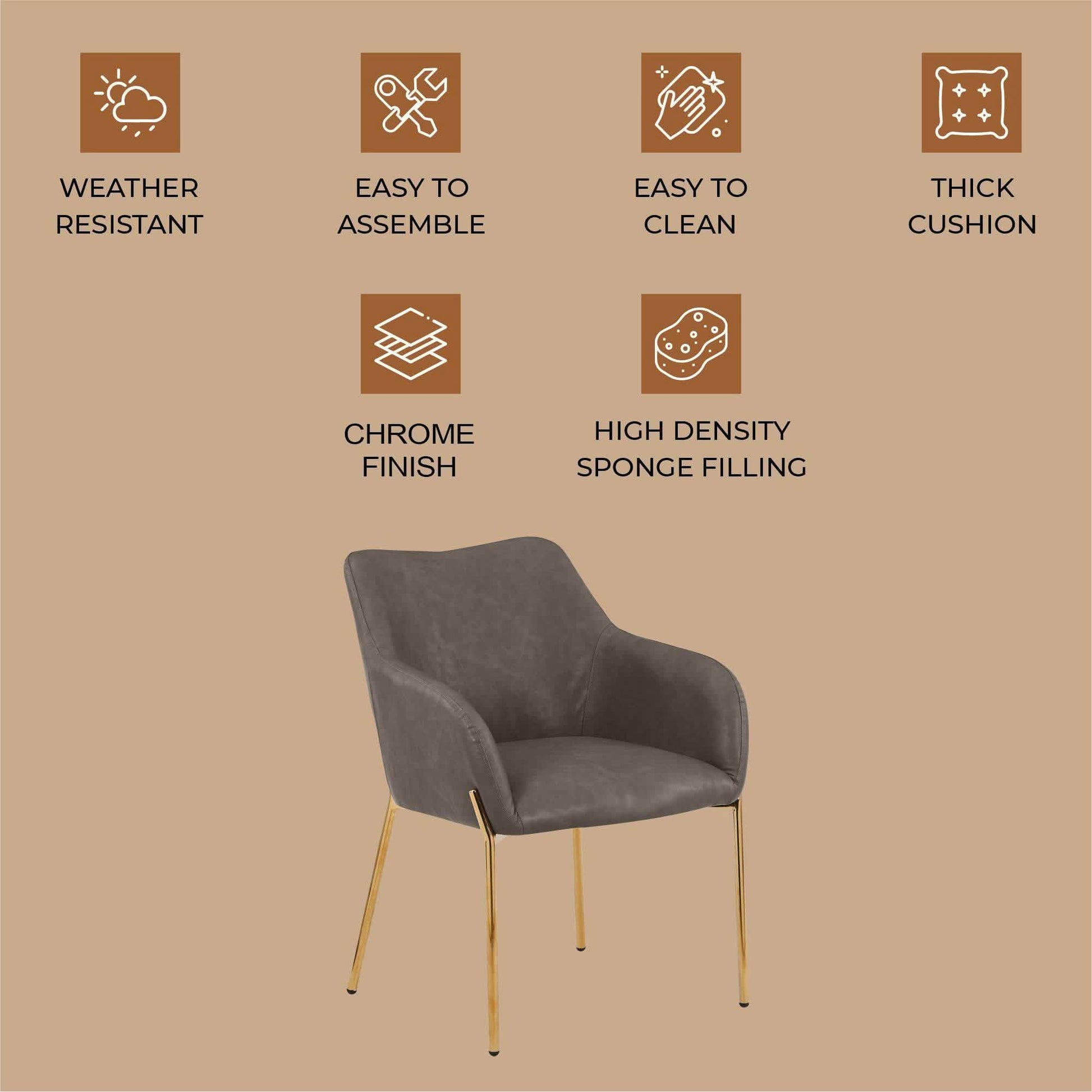 Zaire Upholsters Dining Chair in Velvet/Leather/Boucle with Gold Chrome Iron Fabric Charcoal Dining Chair Leisuremod